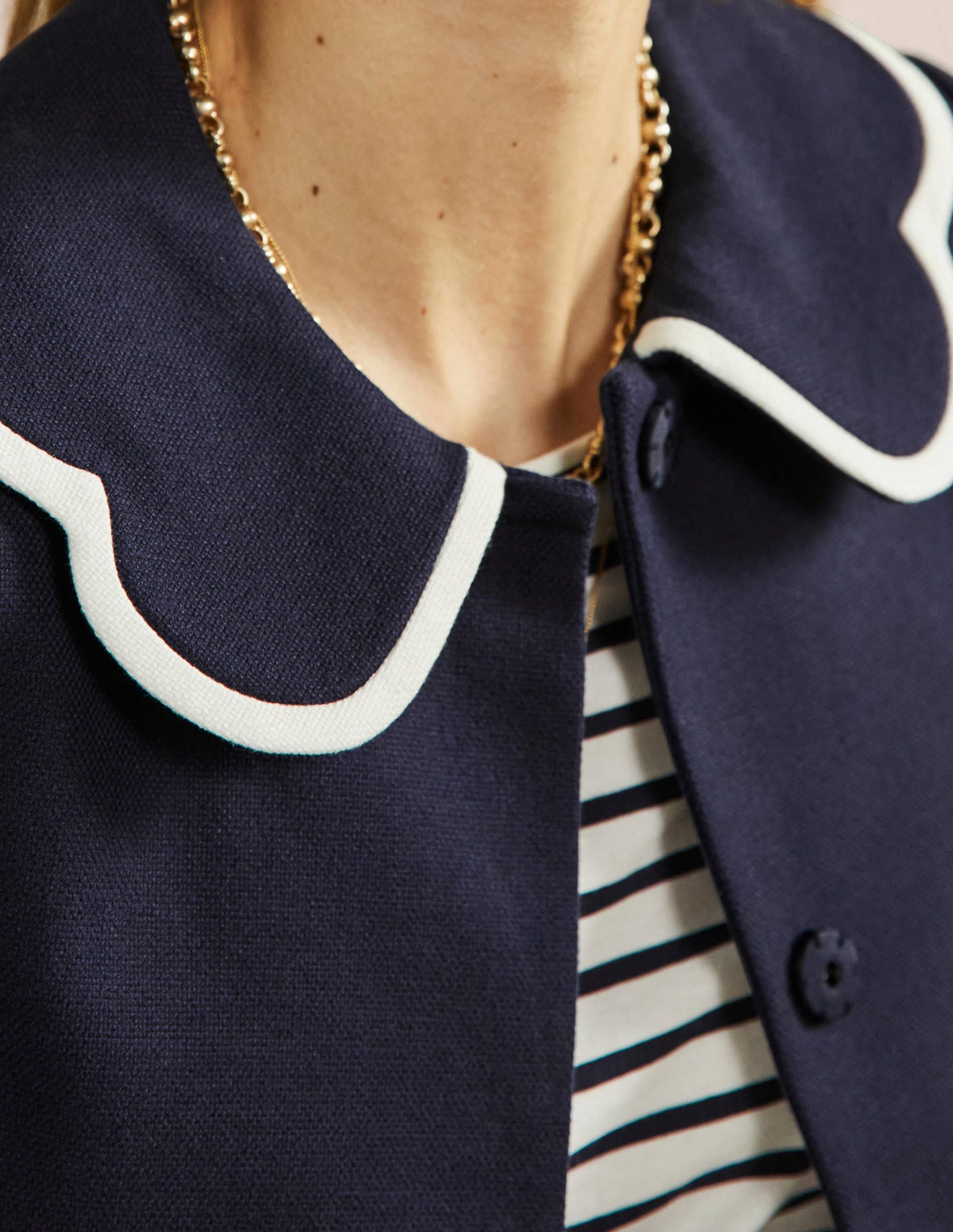 Veste à col festonné-Bleu marine - Image 2