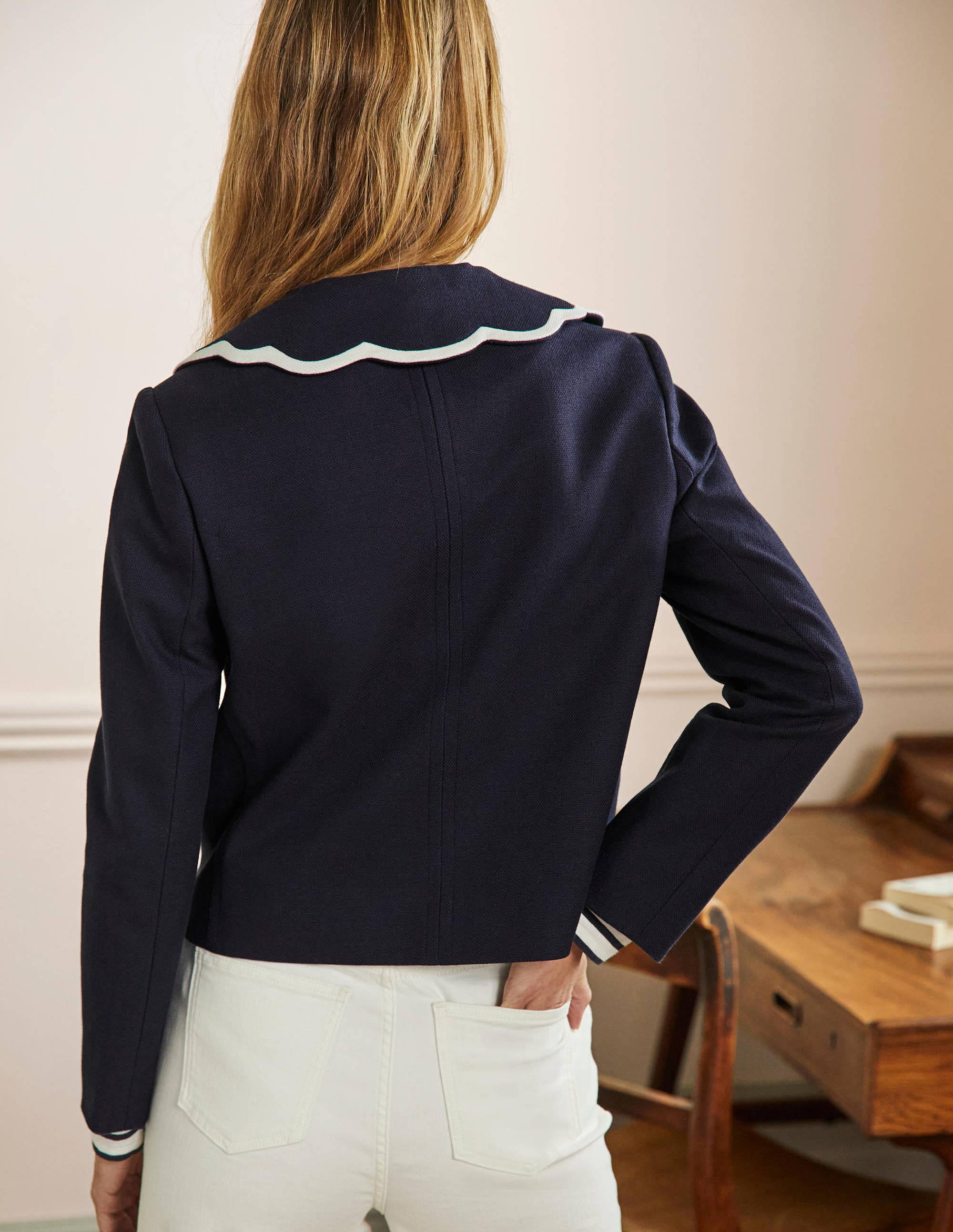 Veste à col festonné-Bleu marine - Image 3
