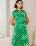 Short Sleeve Shirt Dress-Green, Regular Dot