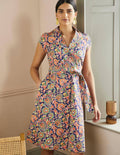 Short Sleeve Shirt Dress-Midnight, Decorative Blooms