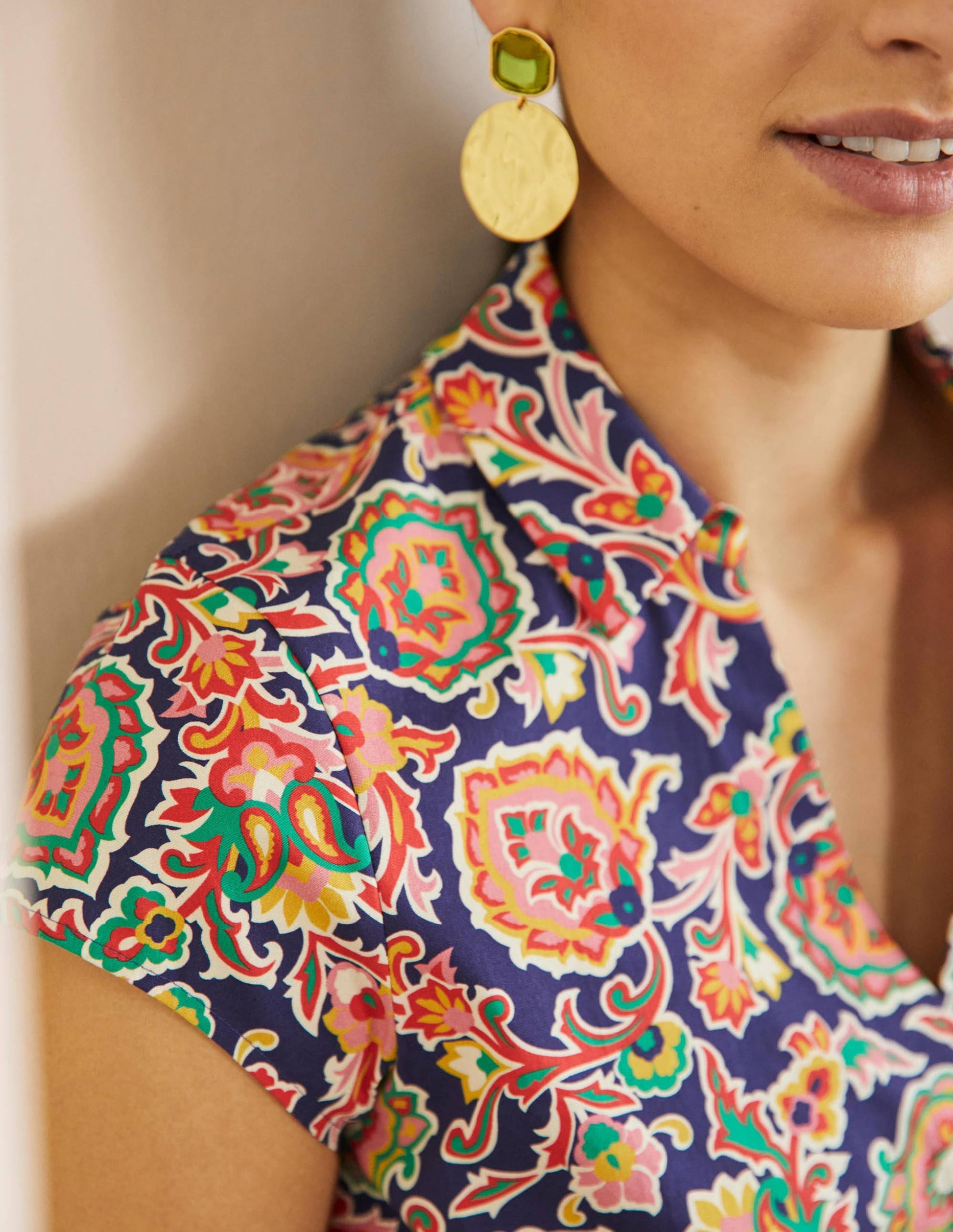 Short Sleeve Shirt Dress-Midnight, Decorative Blooms-2
