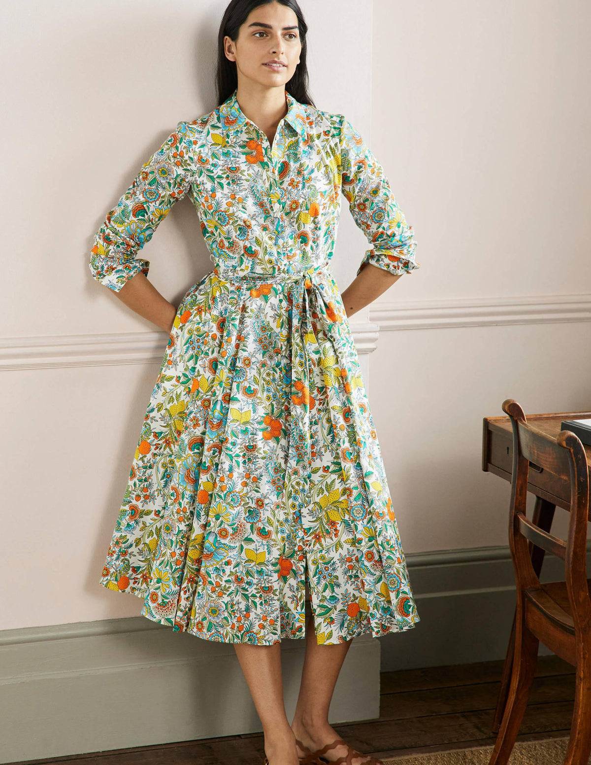 Kitty Midi-Hemdblusenkleid-Naturweiß, Rauchgelb-1