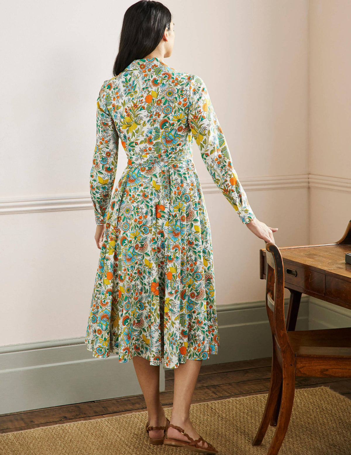 Kitty Midi-Hemdblusenkleid-Naturweiß, Rauchgelb-3