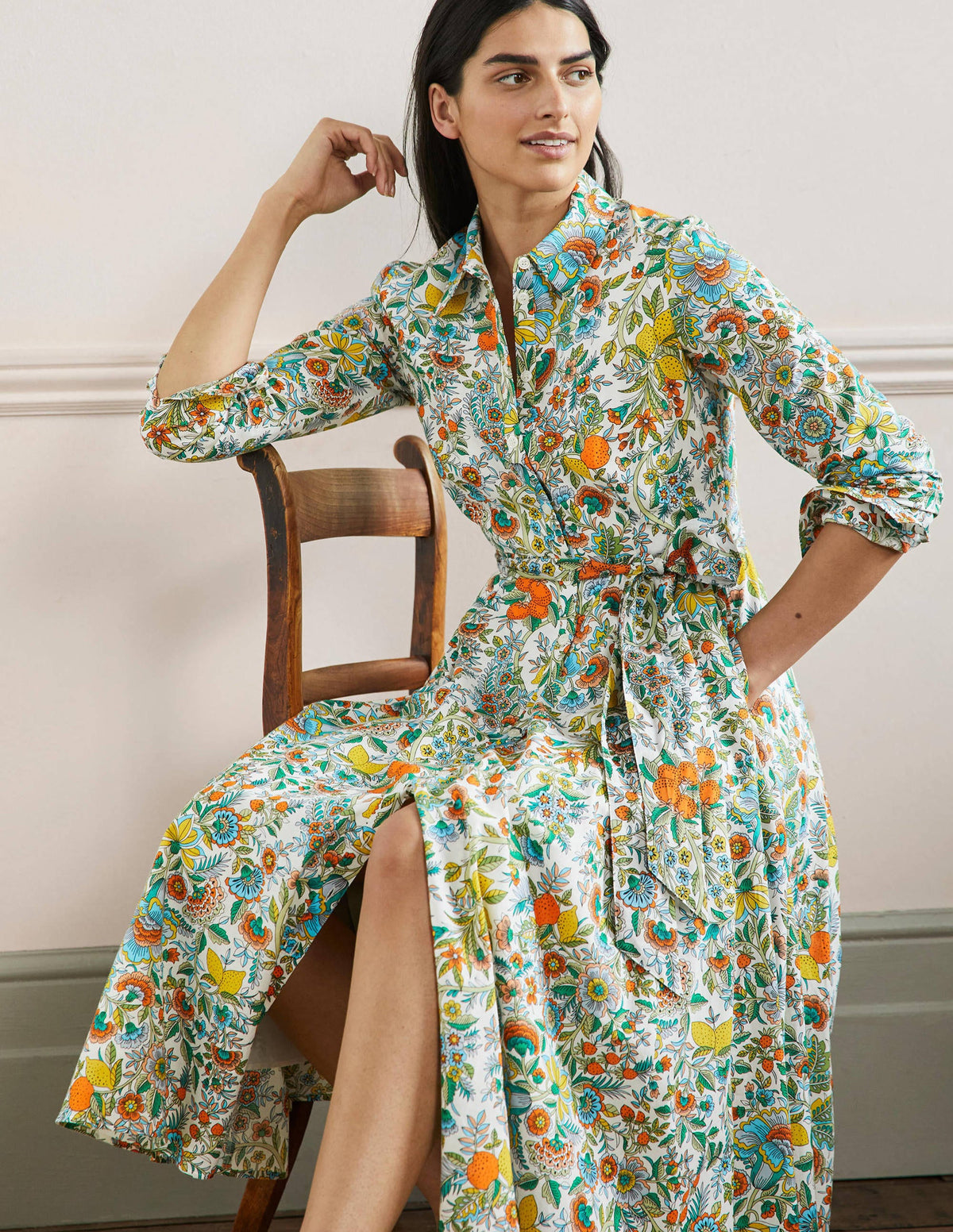 Kitty Midi-Hemdblusenkleid-Naturweiß, Rauchgelb - Image 4