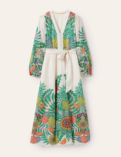 Notch Neck Cotton Maxi Dress-Ivory Pineapple-5