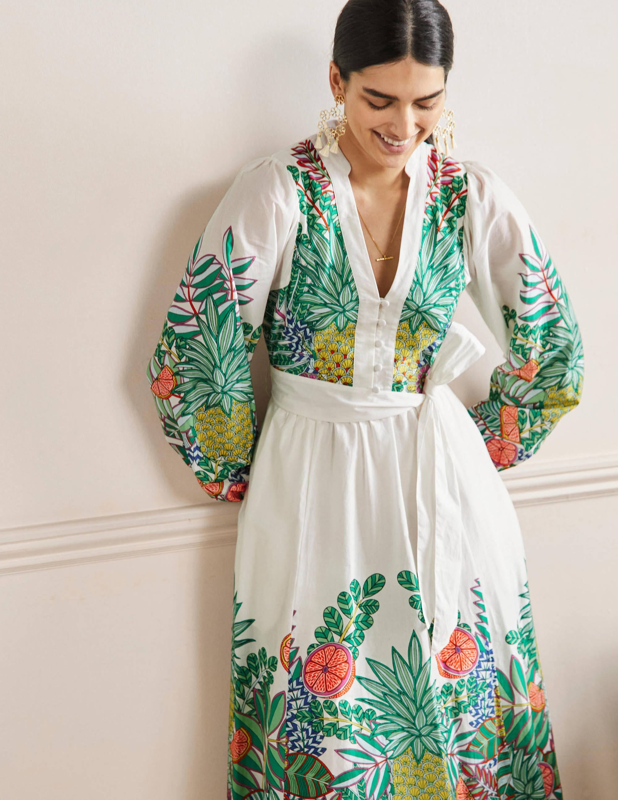 Robe longue Amelia en coton-Ananas ivoire - Image 4