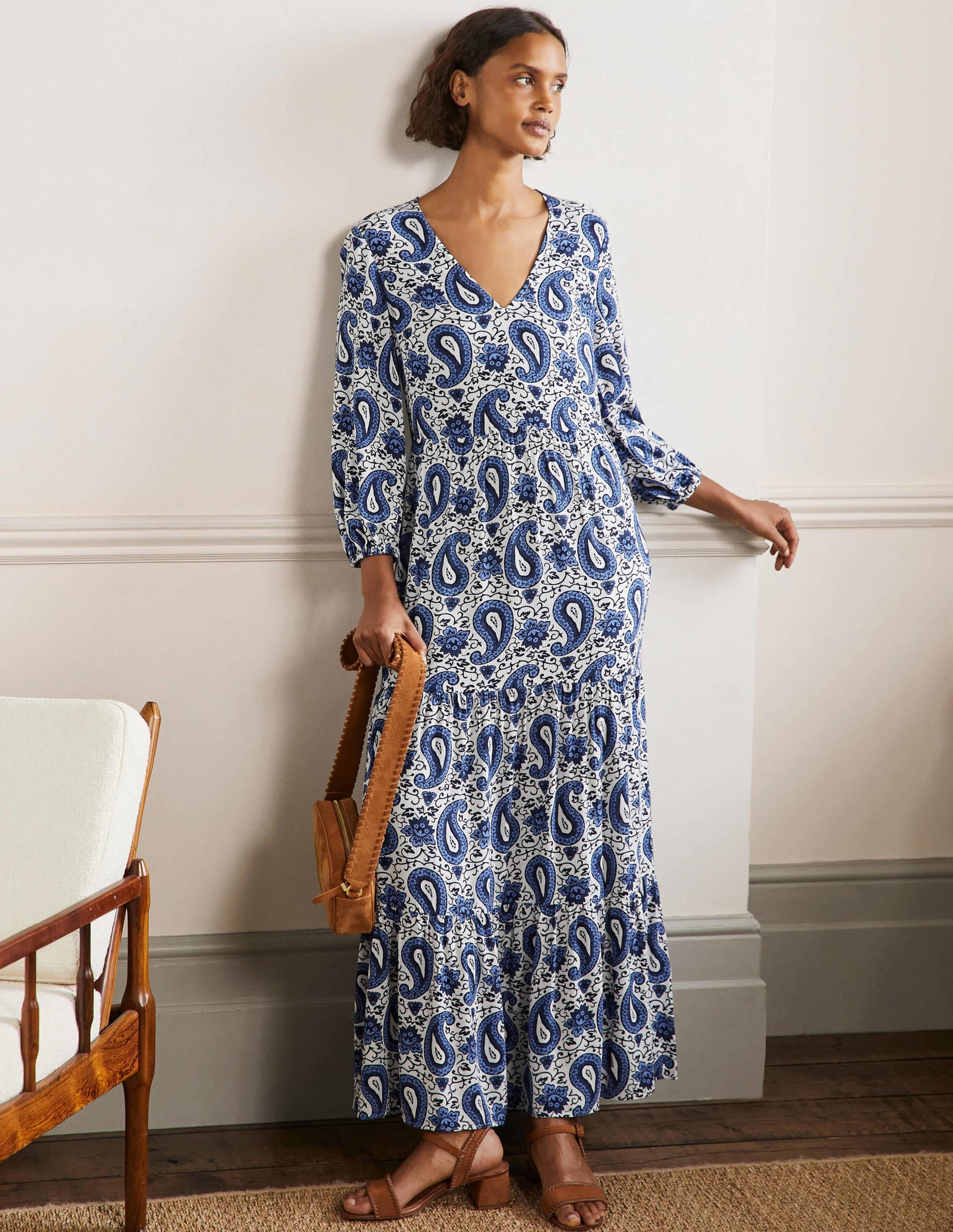 Blouson Sleeve Maxi Dress-Hyacinth, Enchanting Paisley - Image 1