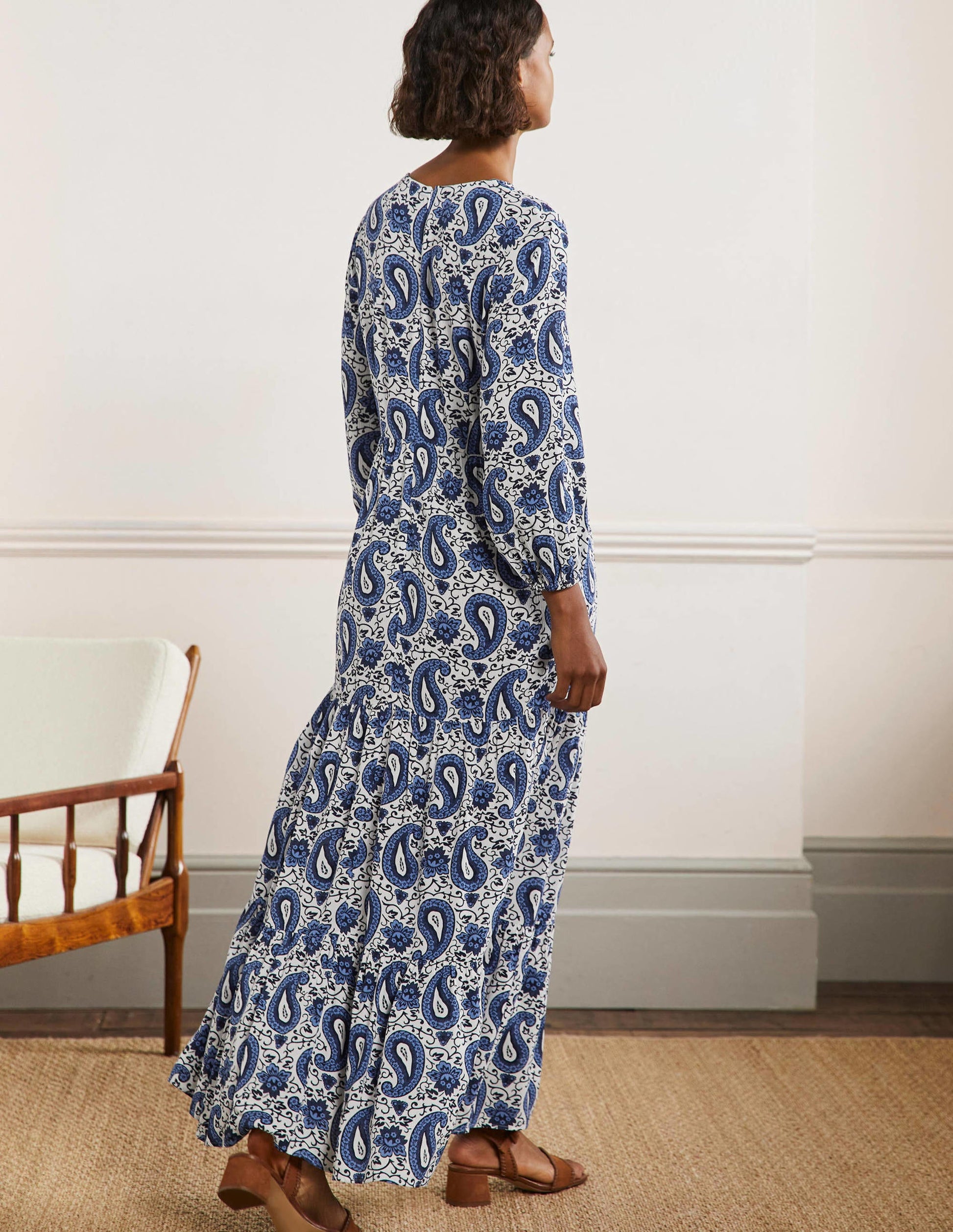 Blouson Sleeve Maxi Dress-Hyacinth, Enchanting Paisley-3