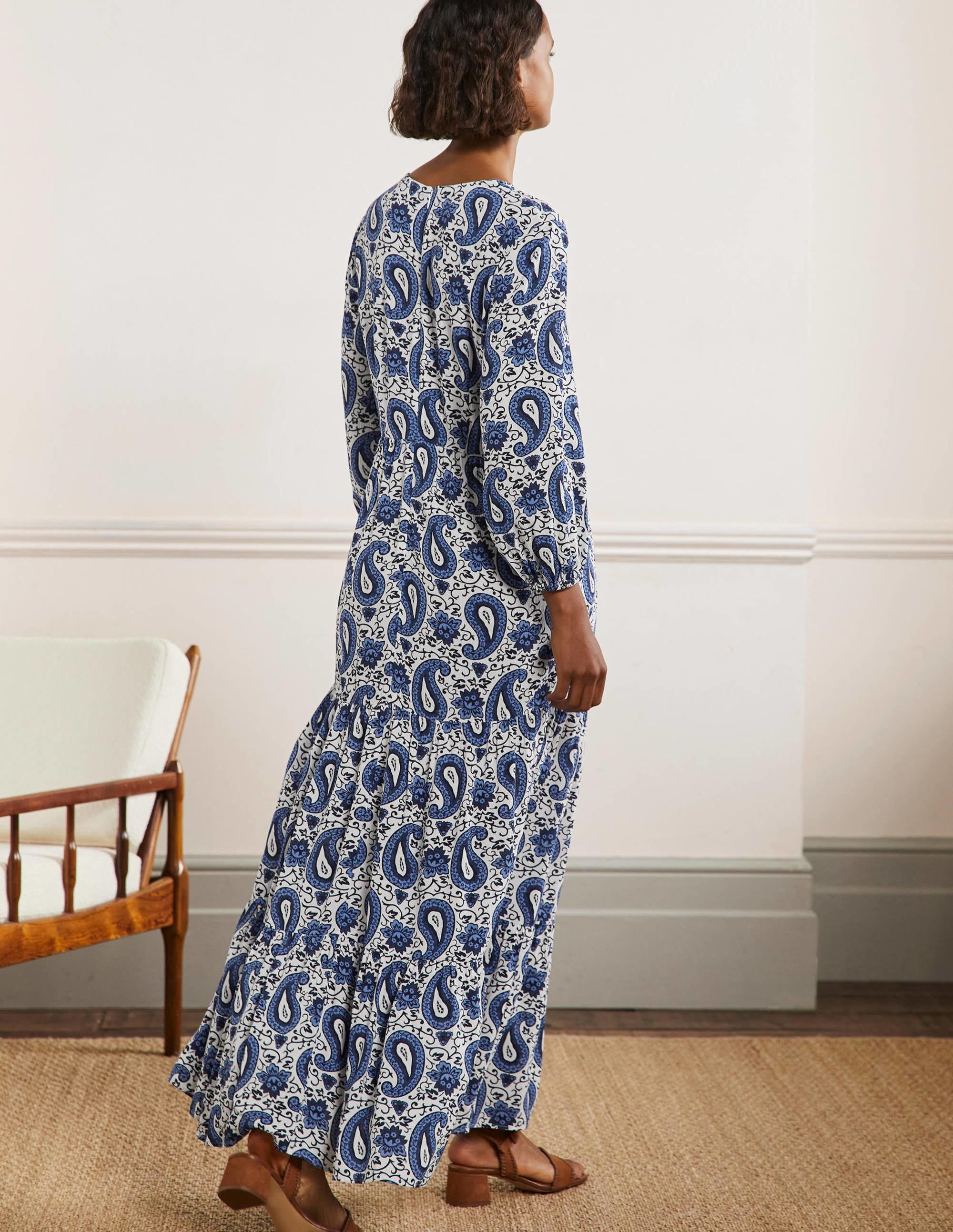 Blouson Sleeve Maxi Dress-Hyacinth, Enchanting Paisley - Image 3