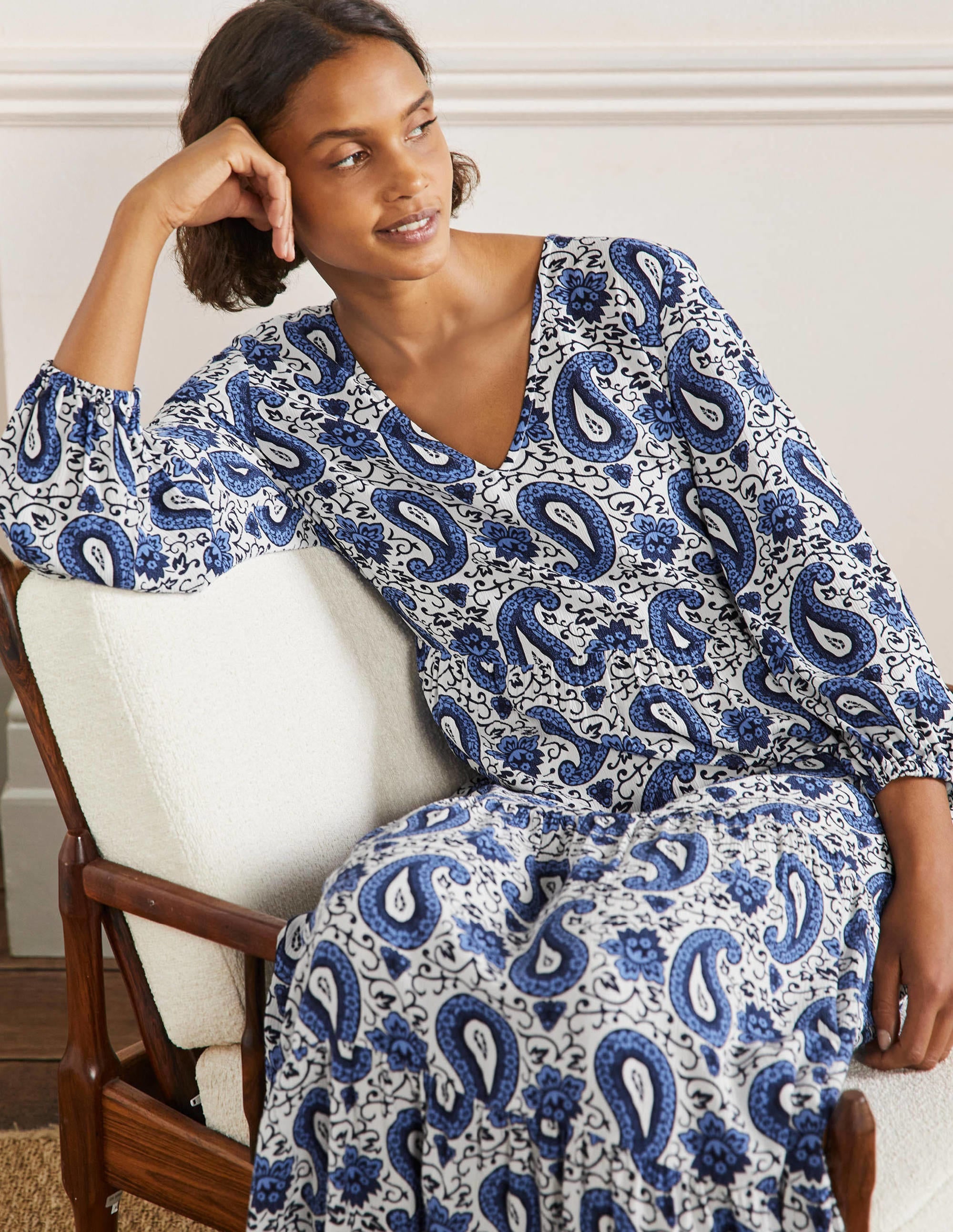 Blouson Sleeve Maxi Dress-Hyacinth, Enchanting Paisley - Image 4