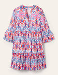 Relaxed Linen Tiered Dress-Multi, Ikat Paradise