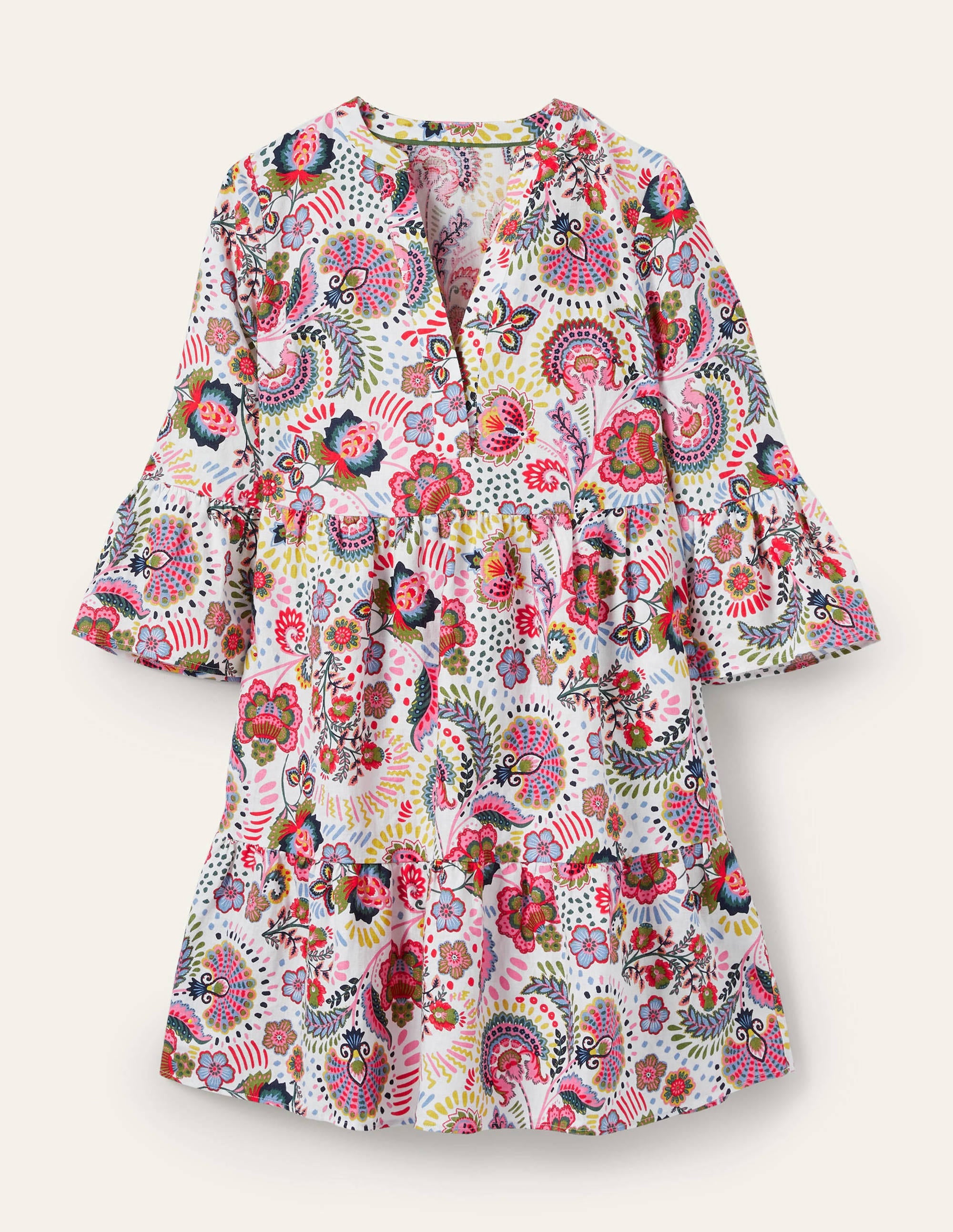 Lässiges Stufenkleid aus Leinen-Bunt, Dekoratives Wiesenmuster - Image 6