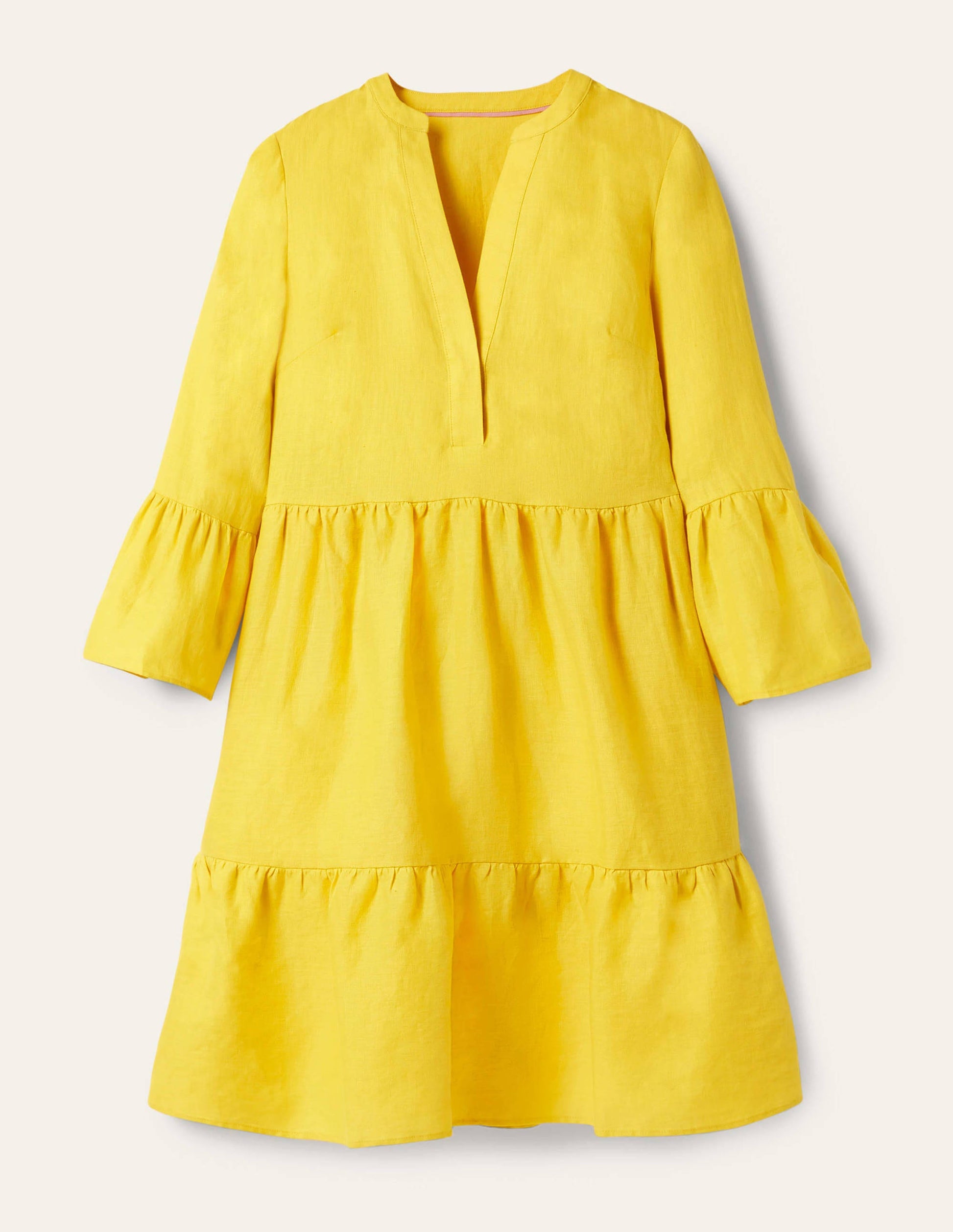 Robe décontractée en lin à volant-Citron pétillant-5