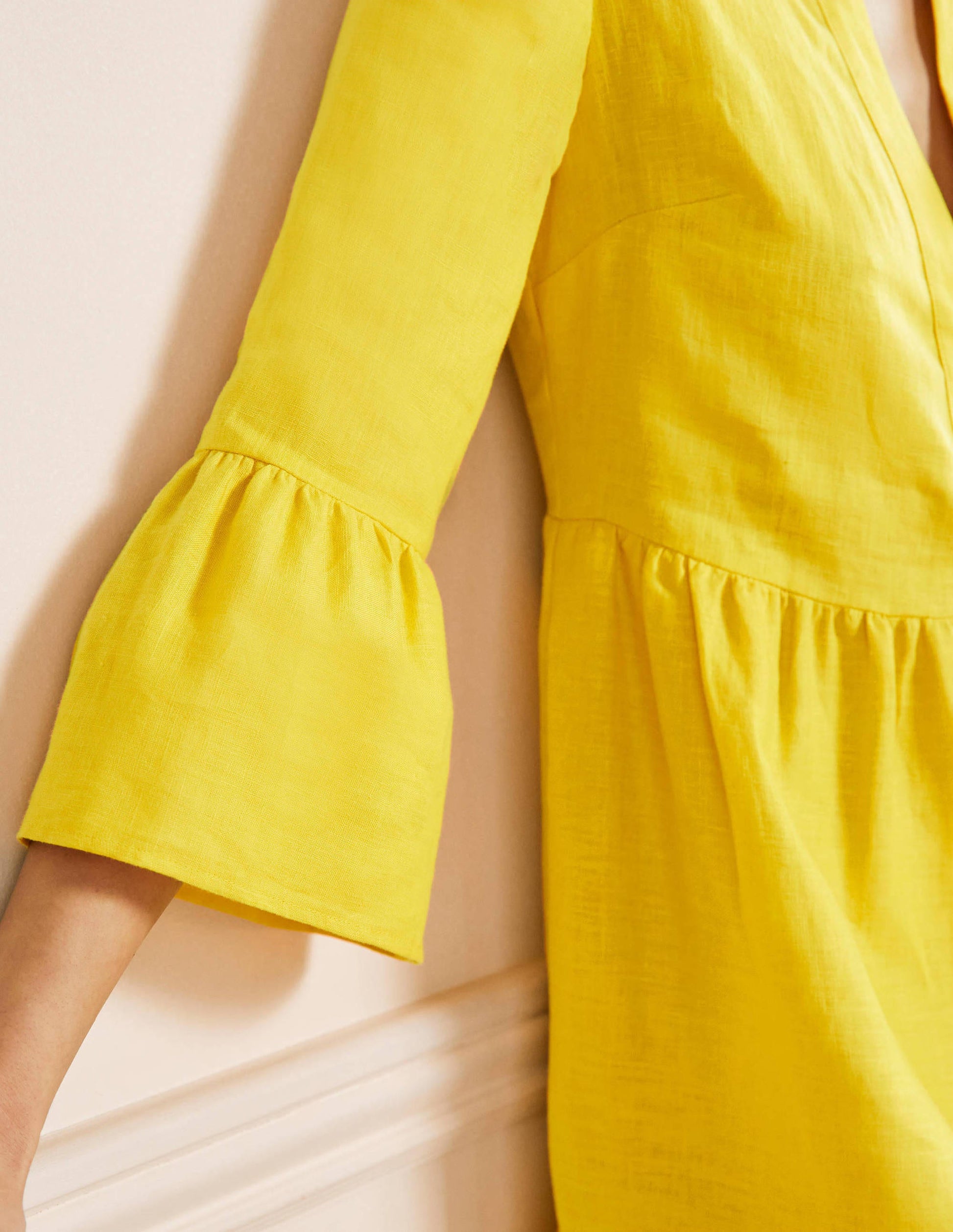 Robe décontractée en lin à volant-Citron pétillant-2