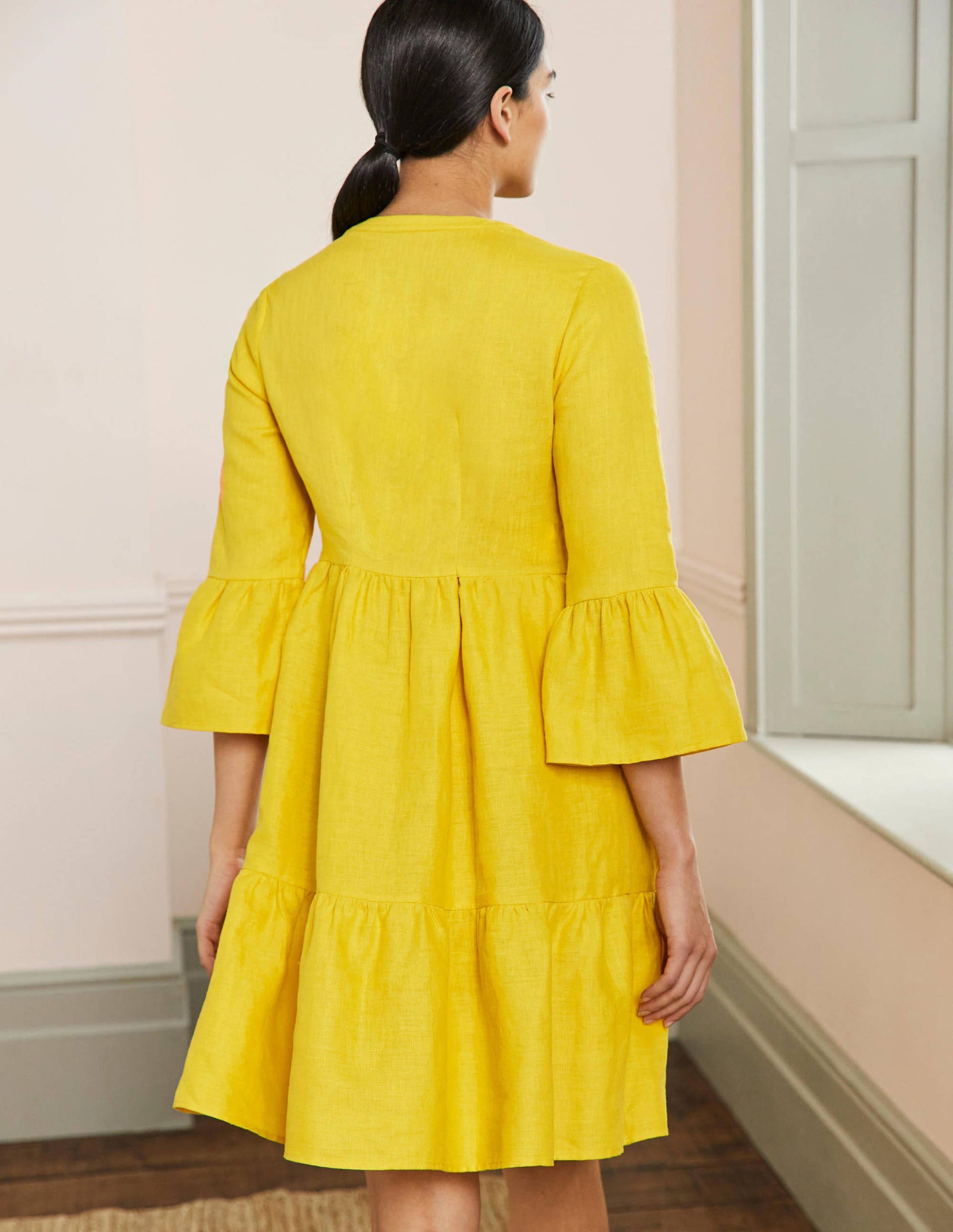 Robe décontractée en lin à volant-Citron pétillant-3