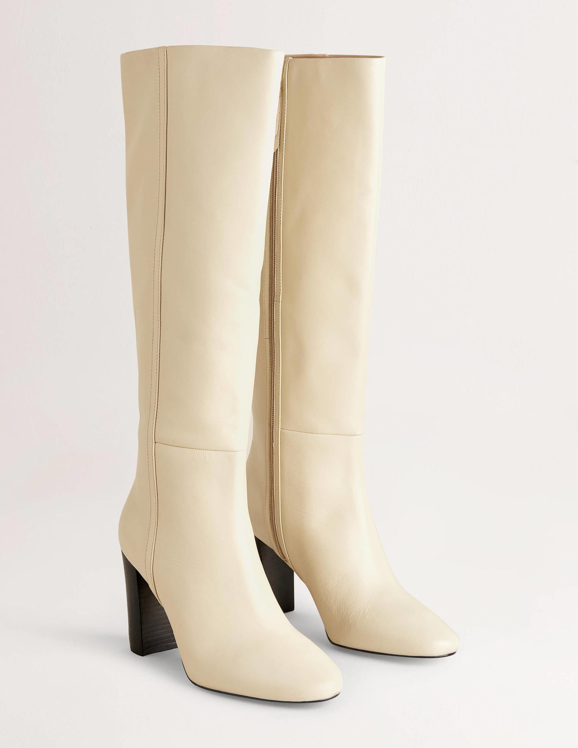 Bottes hauteur genou en cuir-Blanc cassé - Image 2