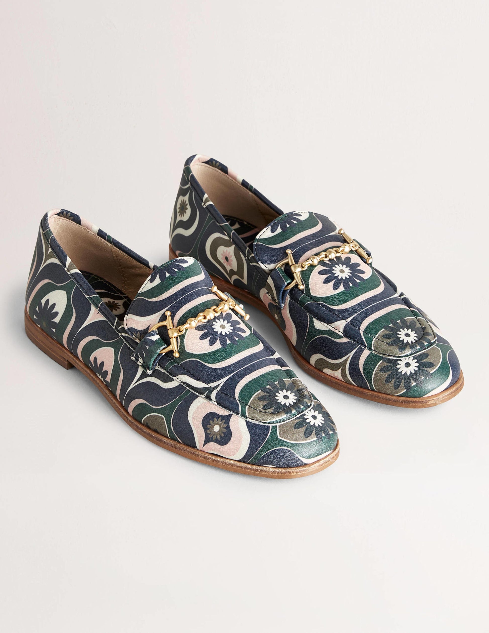 Snaffle Detail Leather Loafers-Multi, Geo Swirl-2