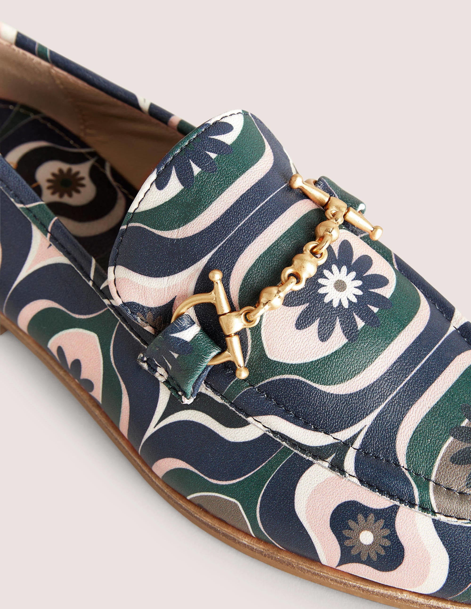 Snaffle Detail Leather Loafers-Multi, Geo Swirl - Image 3
