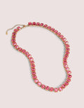 Lange Halskette mit Schmucksteinen-Rosa