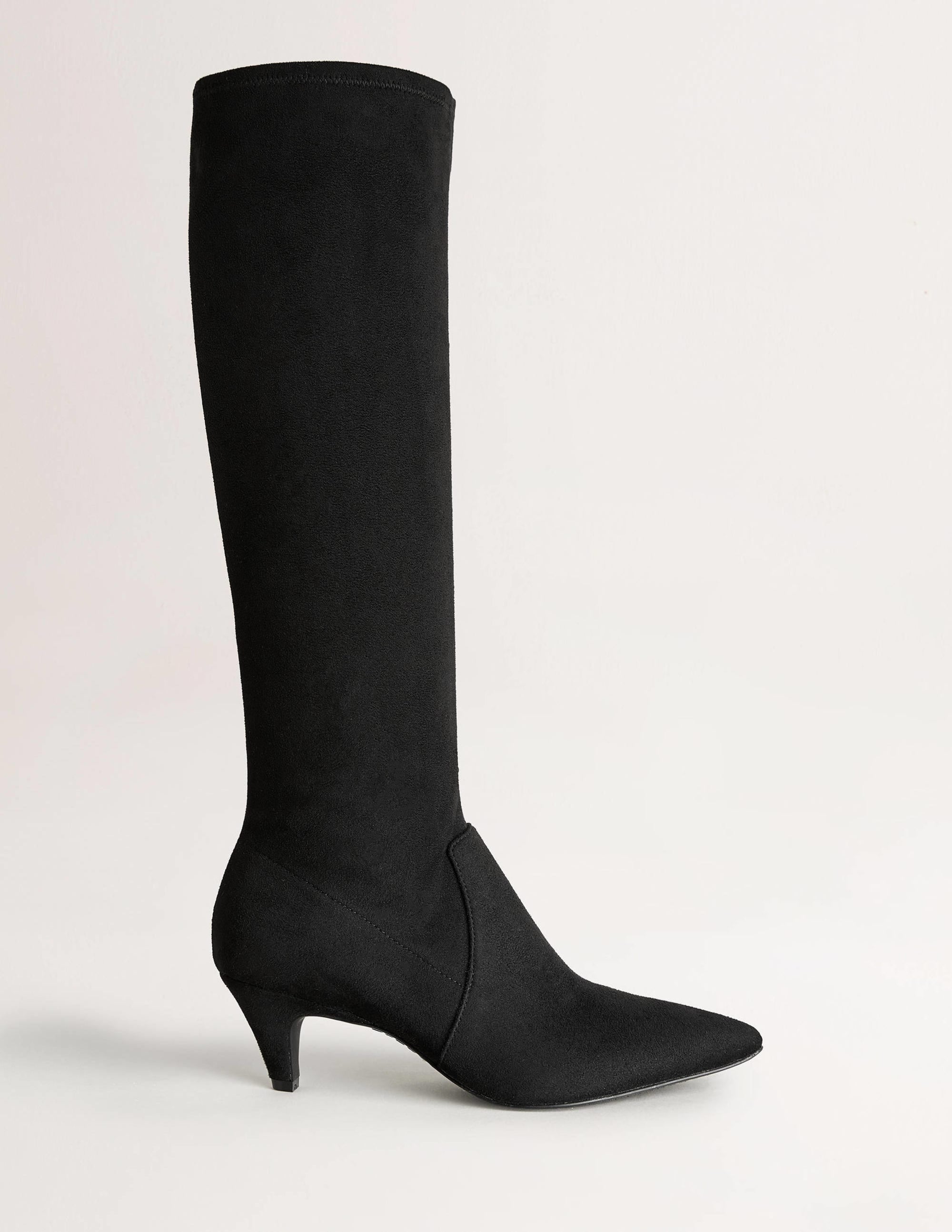 Stretch Kitten Heel Knee Boot-Black - Image 1