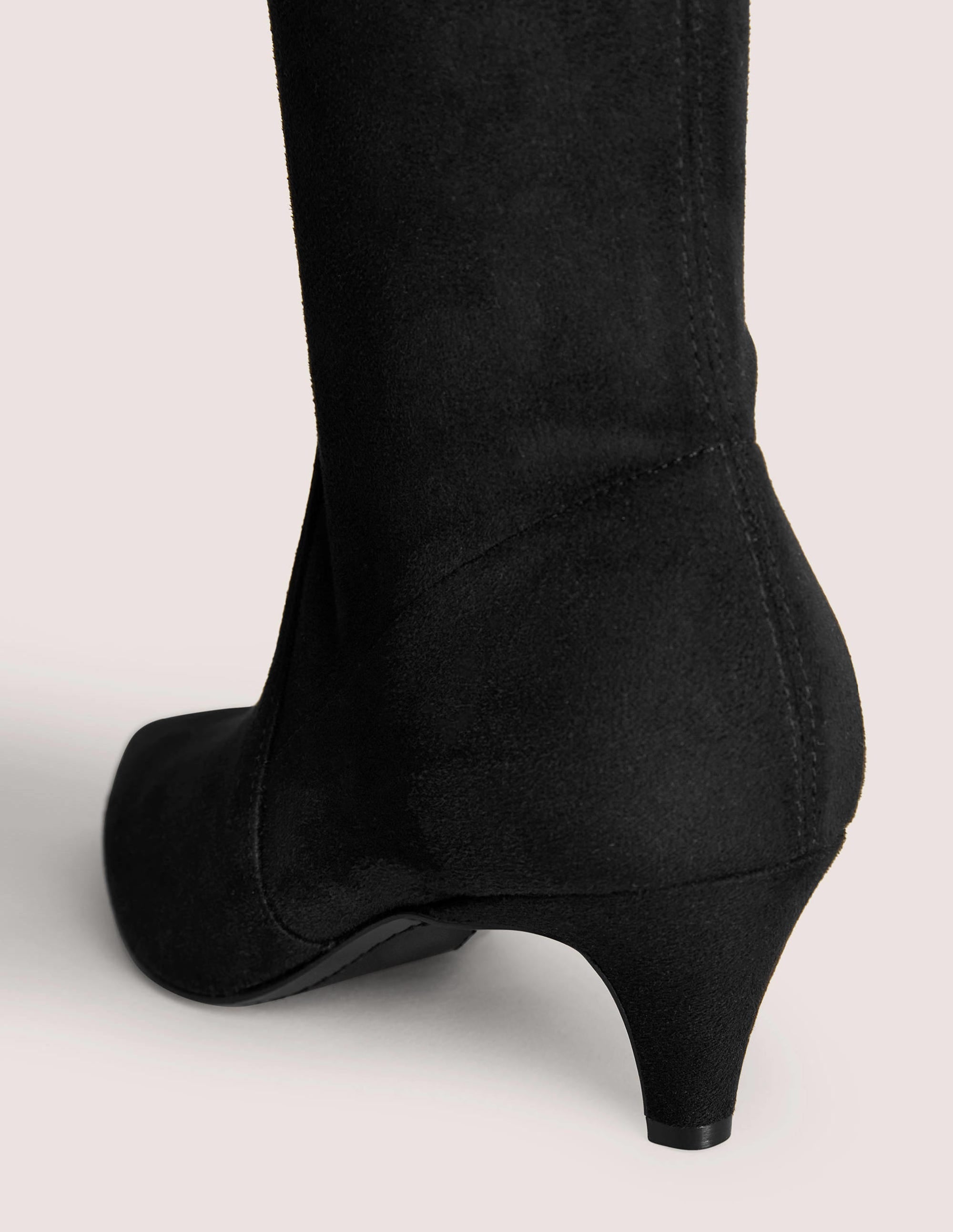 Stretch Kitten Heel Knee Boot-Black - Image 3