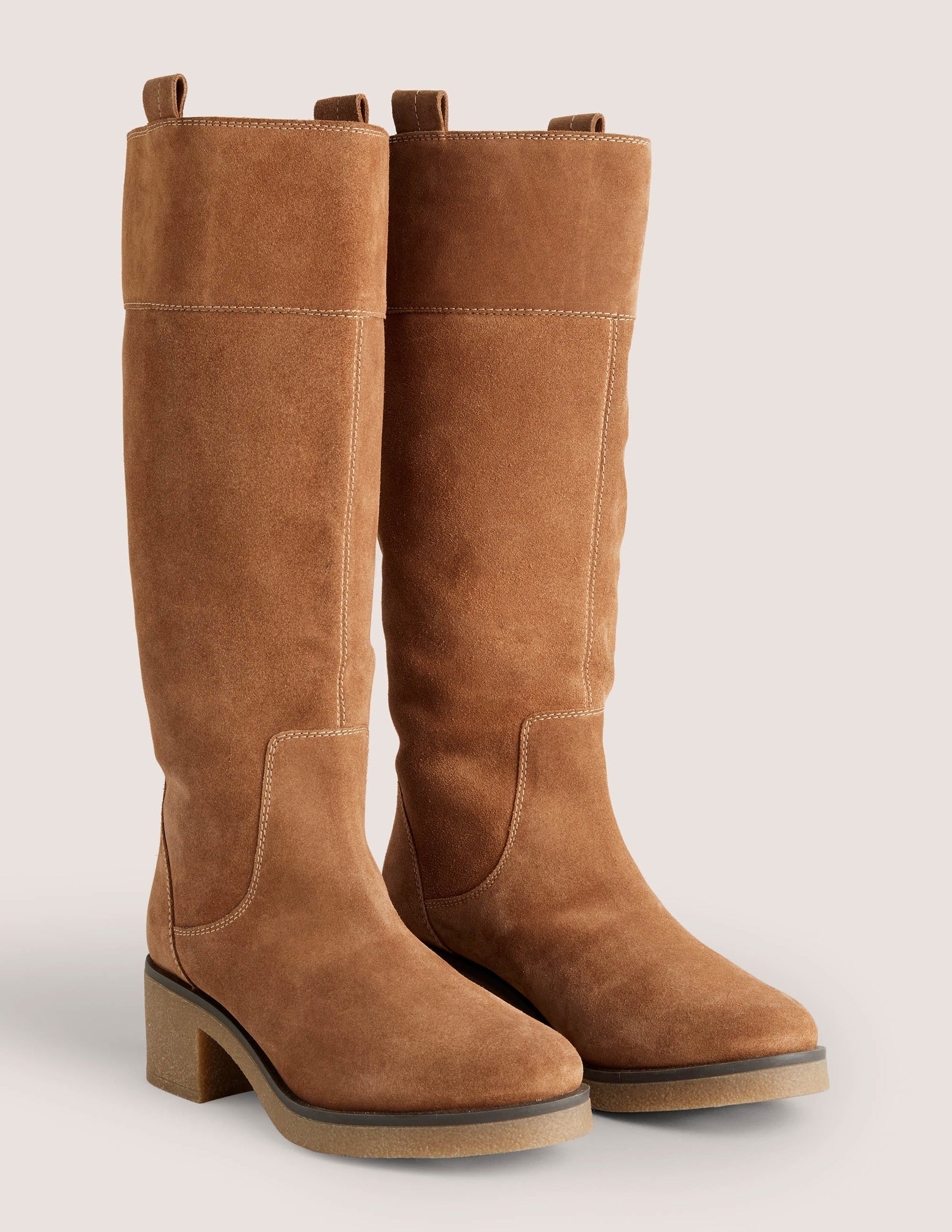 Crepe Sole Knee High Boots-Golden Brown Suede-2