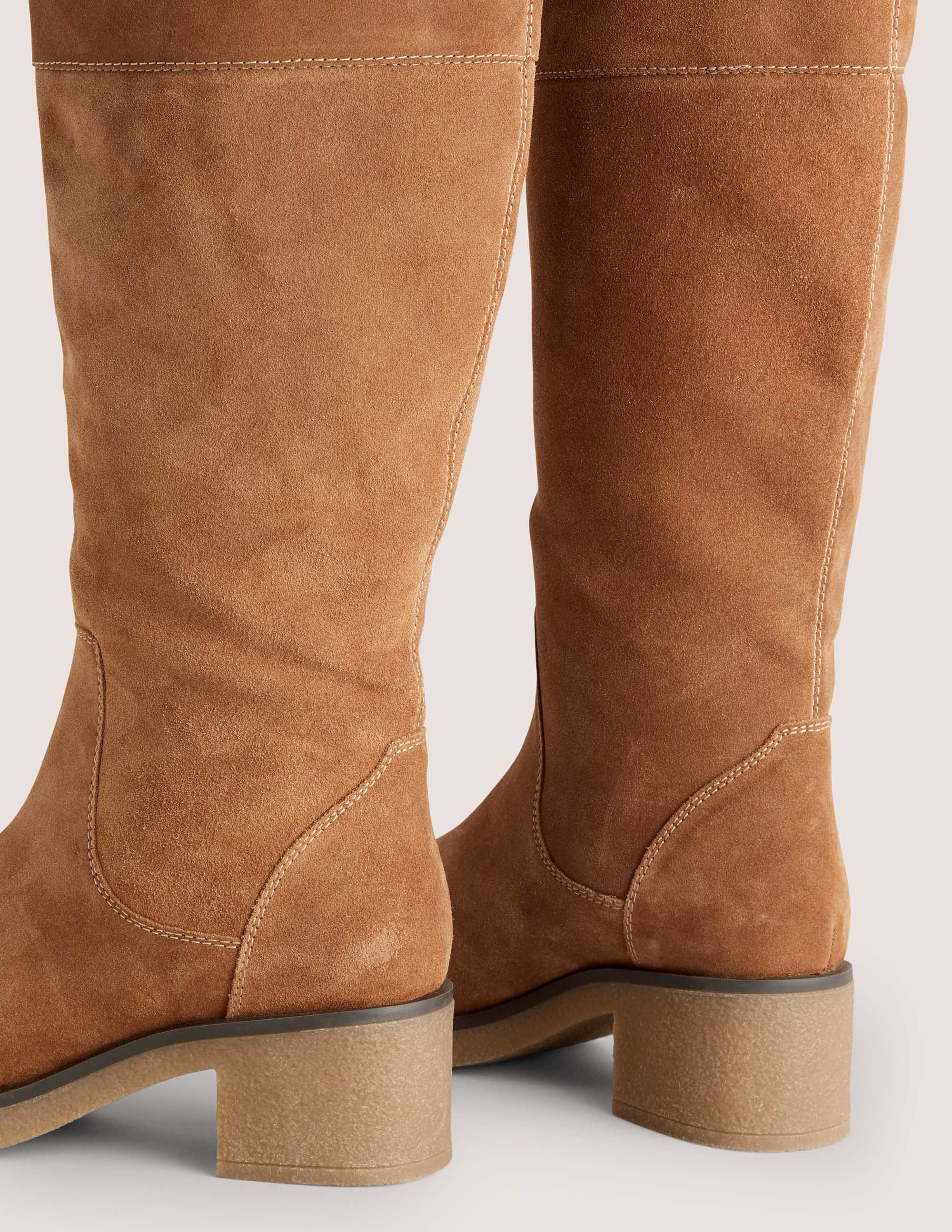 Crepe Sole Knee High Boots-Golden Brown Suede - Image 3