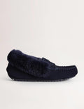 Chaussons façon mocassins-Daim bleu marine