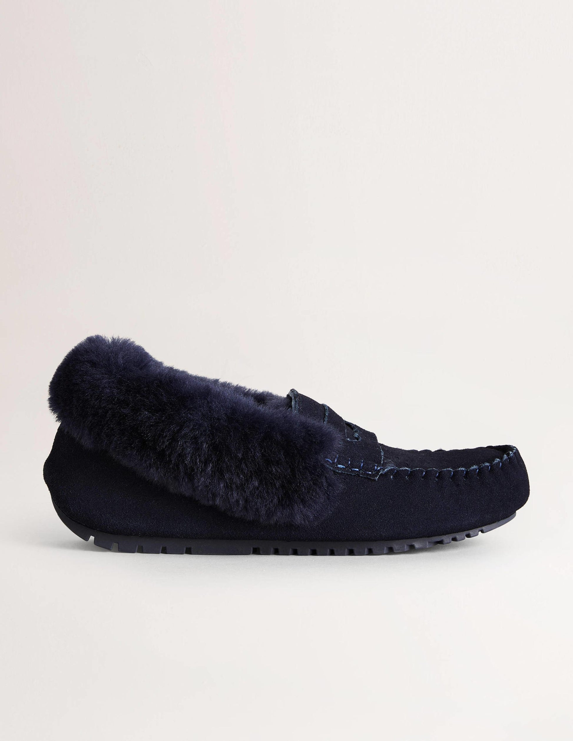 Chaussons façon mocassins-Daim bleu marine-1
