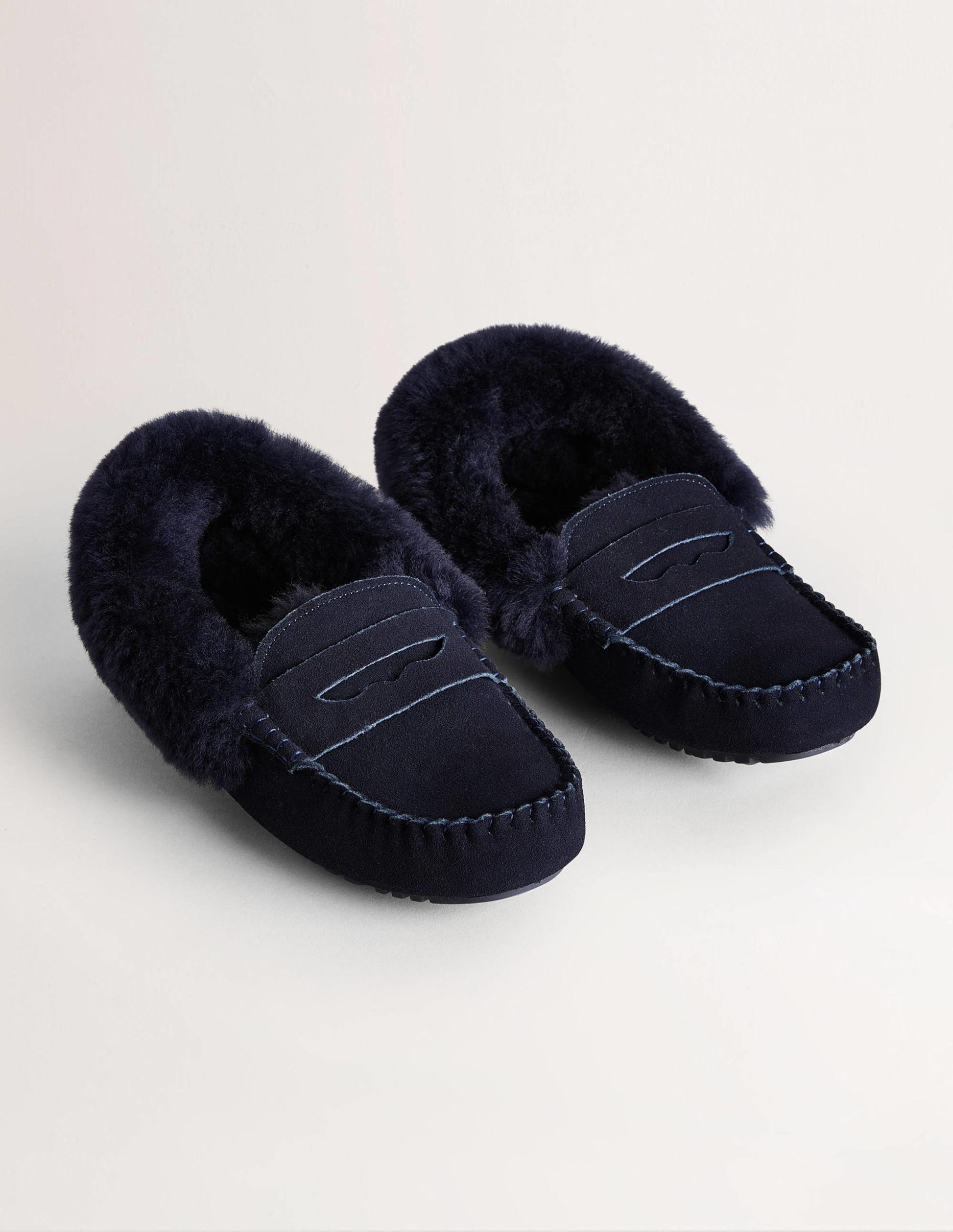 Chaussons façon mocassins-Daim bleu marine-2