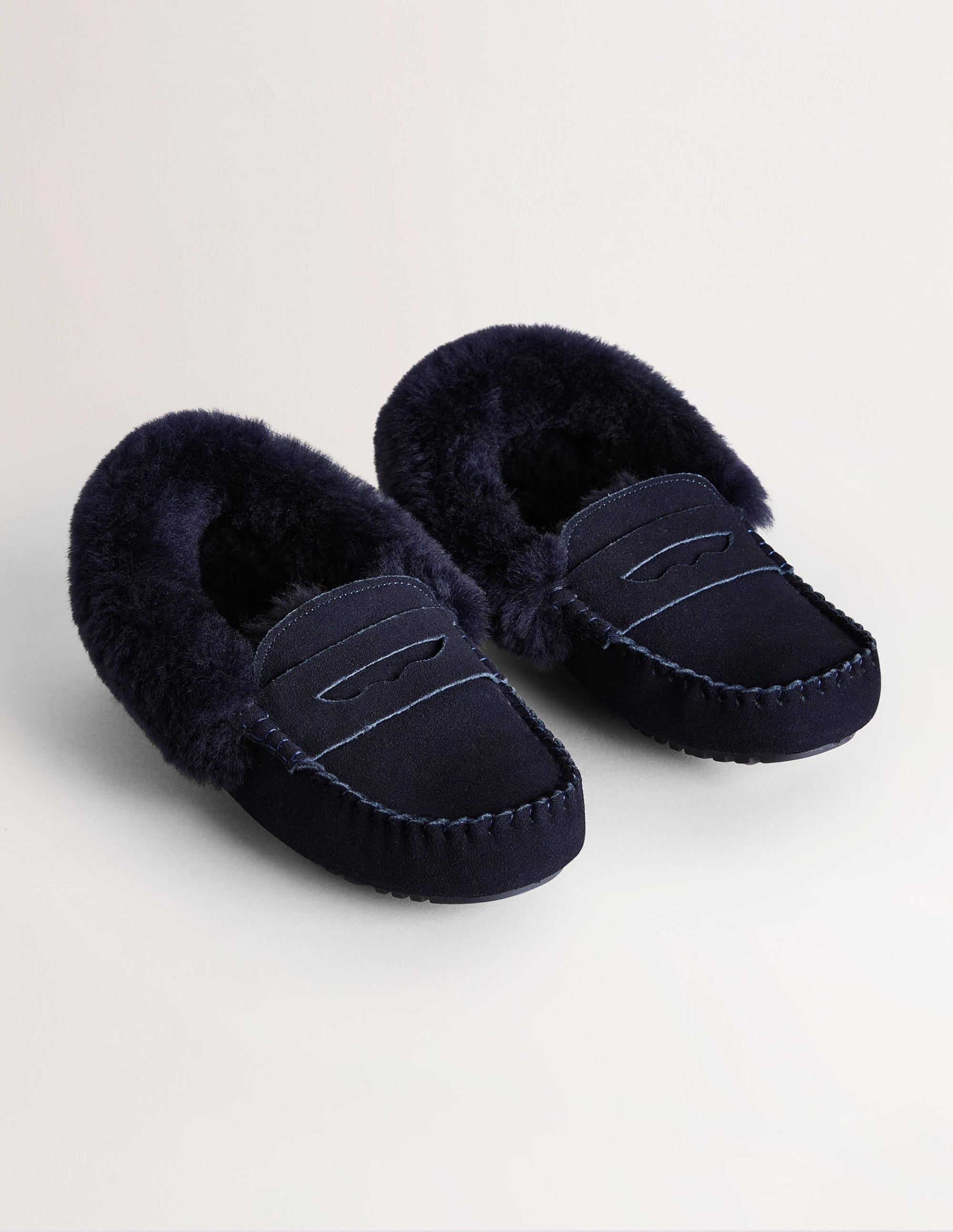 Chaussons façon mocassins-Daim bleu marine - Image 2