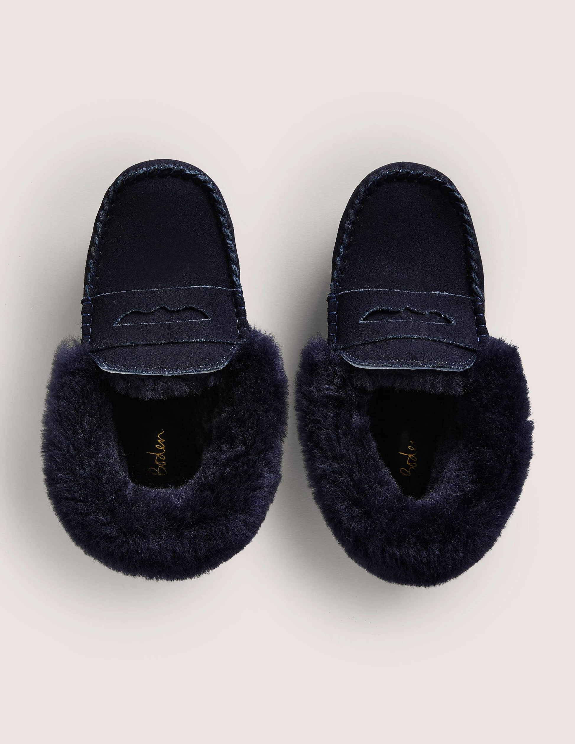 Chaussons façon mocassins-Daim bleu marine-4