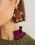 Festive Embellished Earrings-Gingerbread Man
