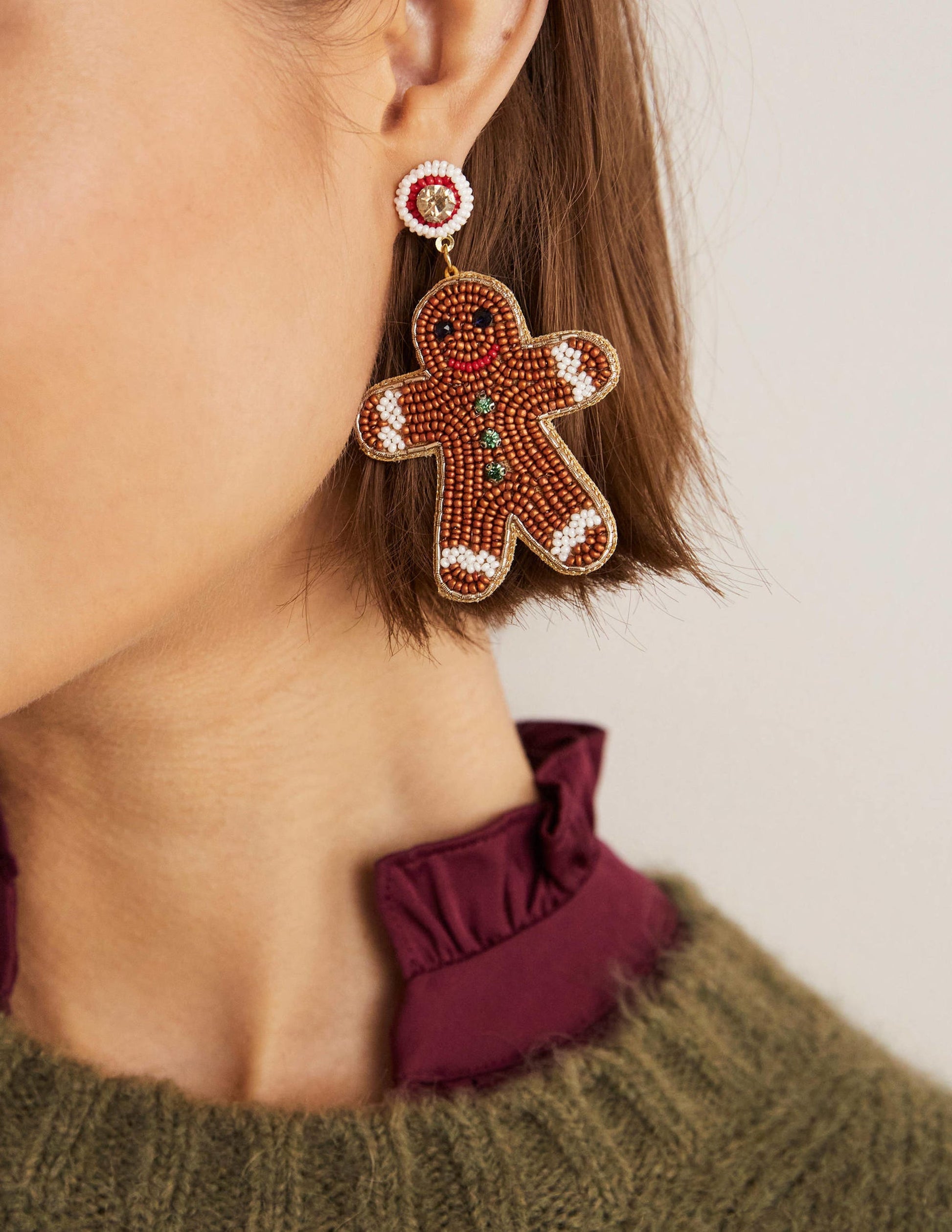 Festive Embellished Earrings-Gingerbread Man-1