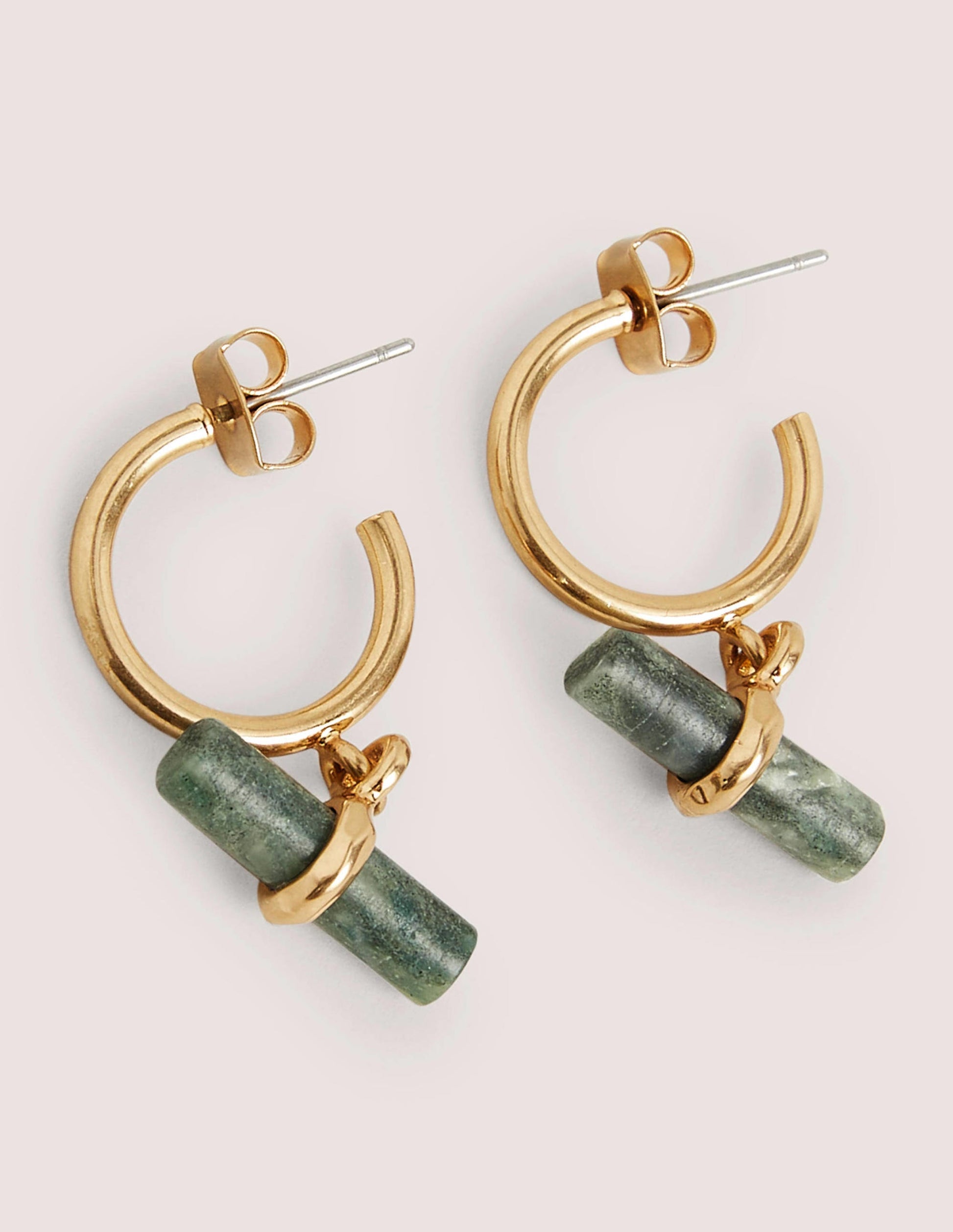Créoles semi-précieuses avec barre en T-Vert jade-2