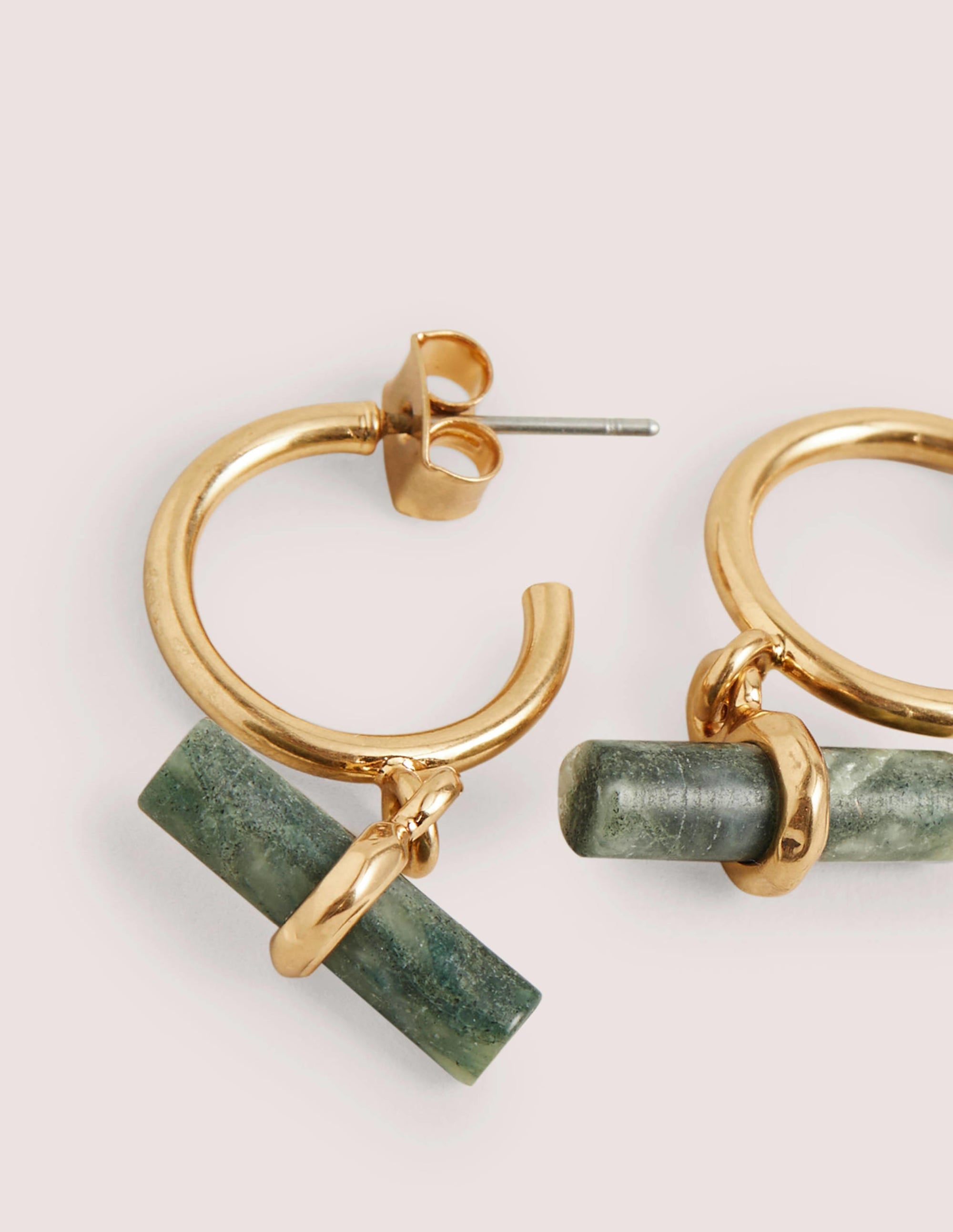 Créoles semi-précieuses avec barre en T-Vert jade - Image 3
