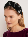 Knotted Embellished Headband-Black Pearl Snowflake