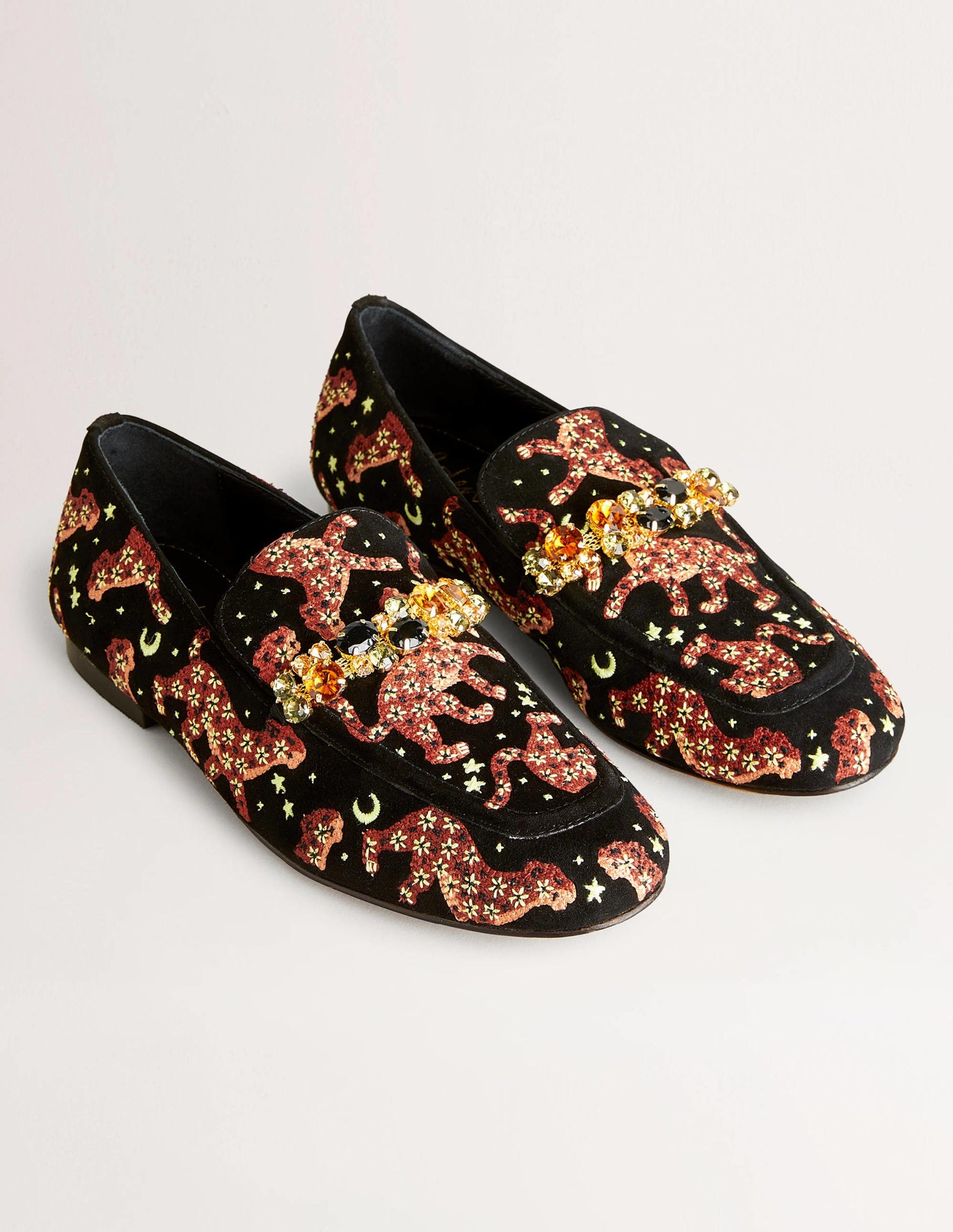 Loafer mit verzierter Borte-Schwarz, Gestickte Geparden-3