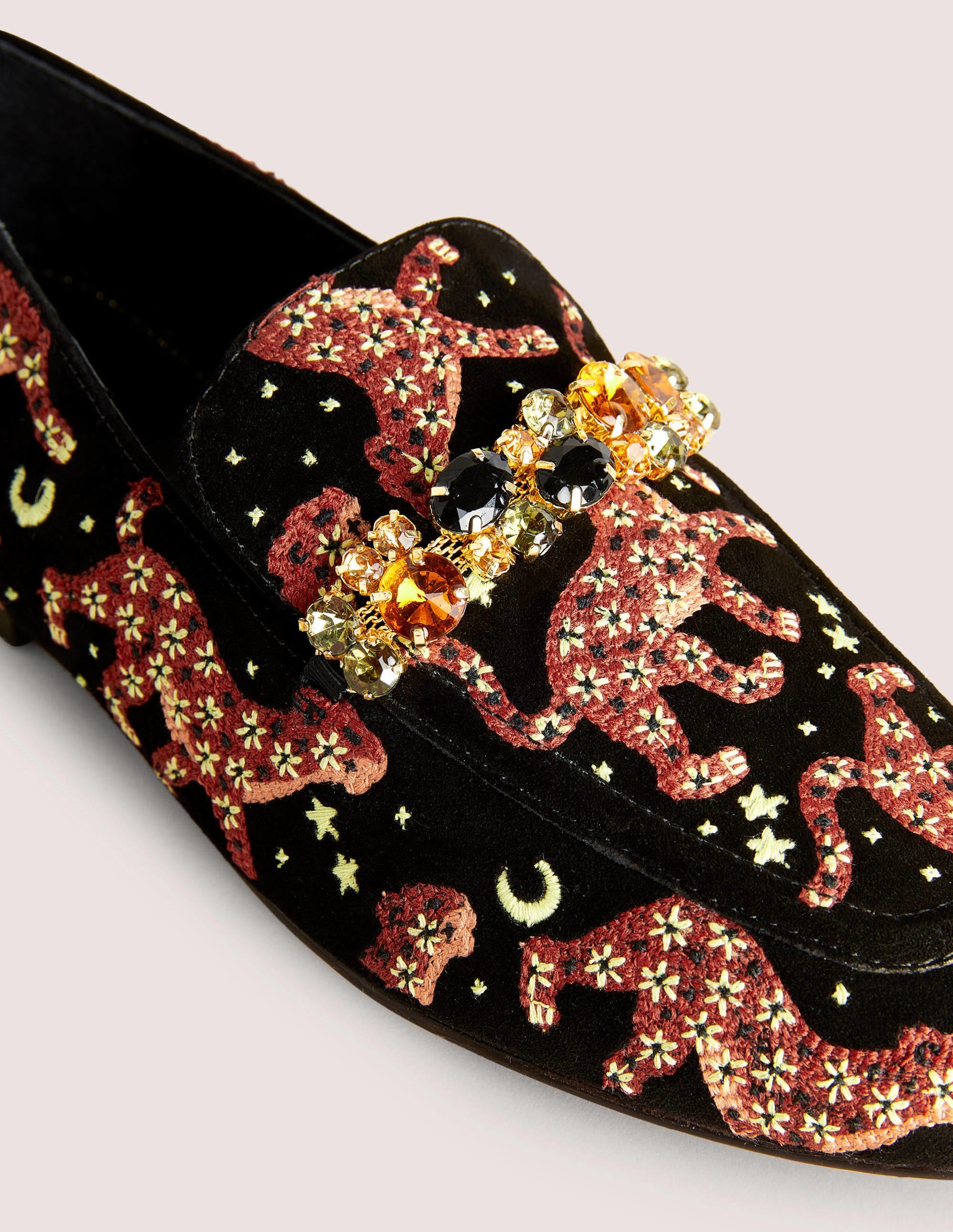 Loafer mit verzierter Borte-Schwarz, Gestickte Geparden - Image 4
