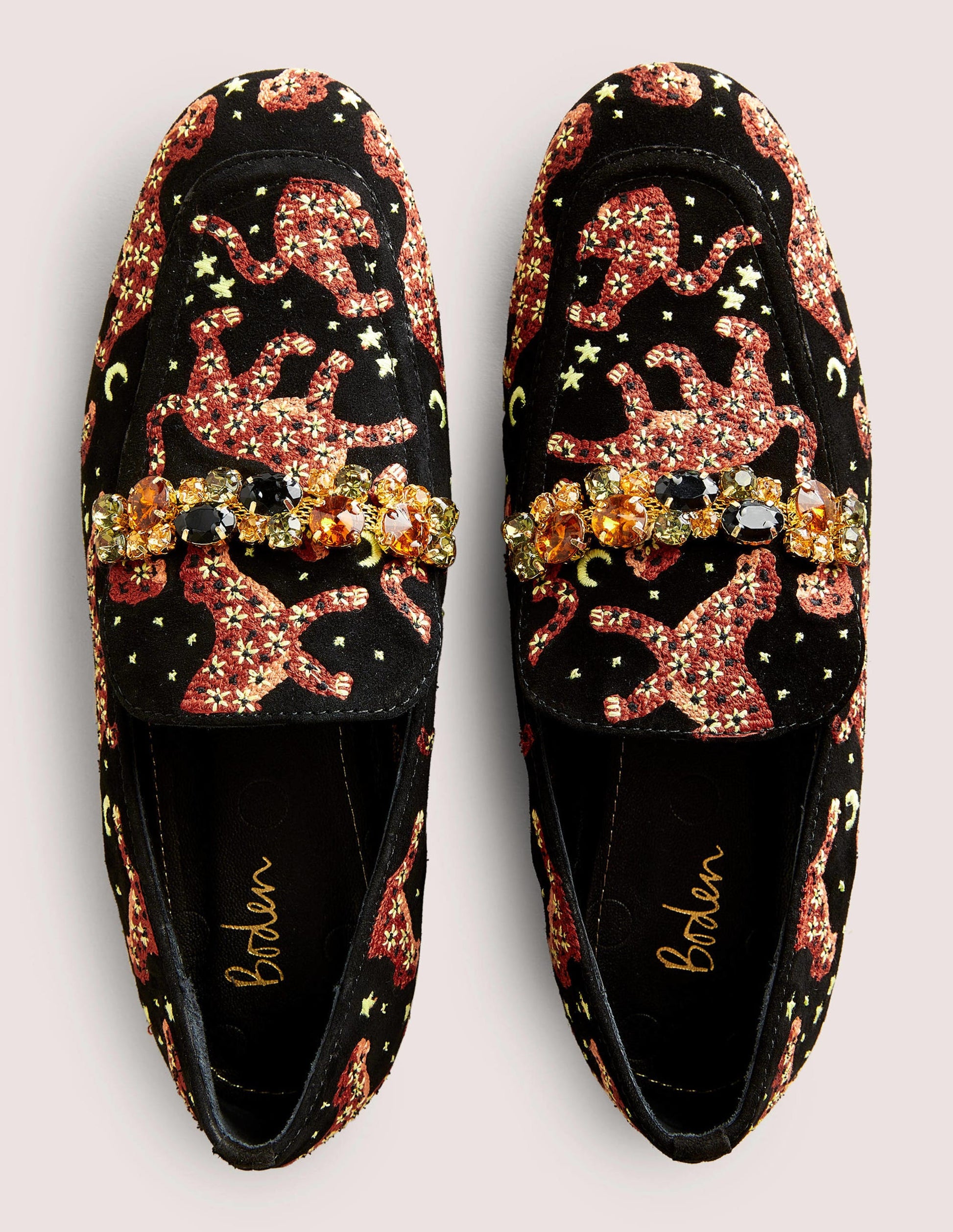 Loafer mit verzierter Borte-Schwarz, Gestickte Geparden-5