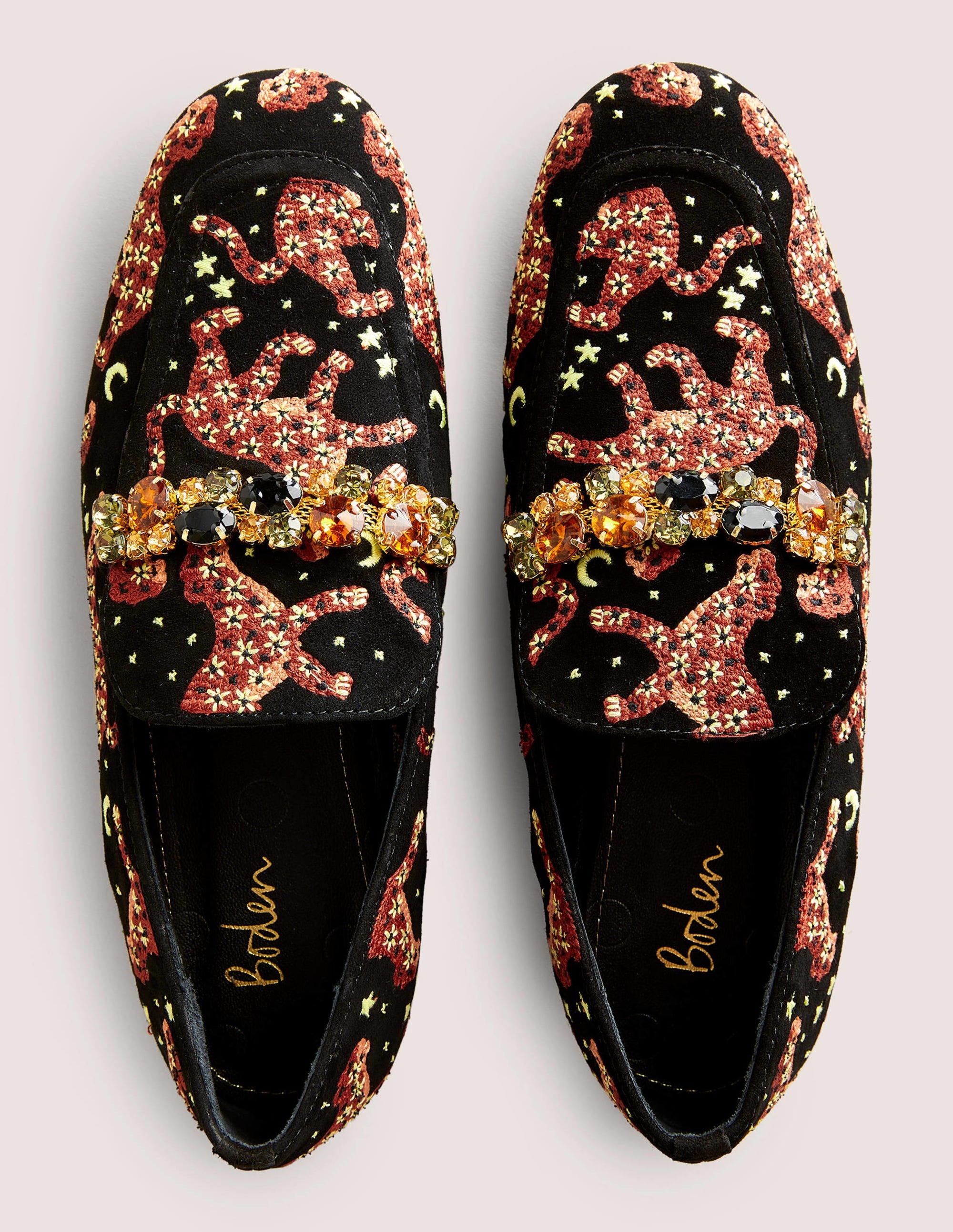 Loafer mit verzierter Borte-Schwarz, Gestickte Geparden - Image 5