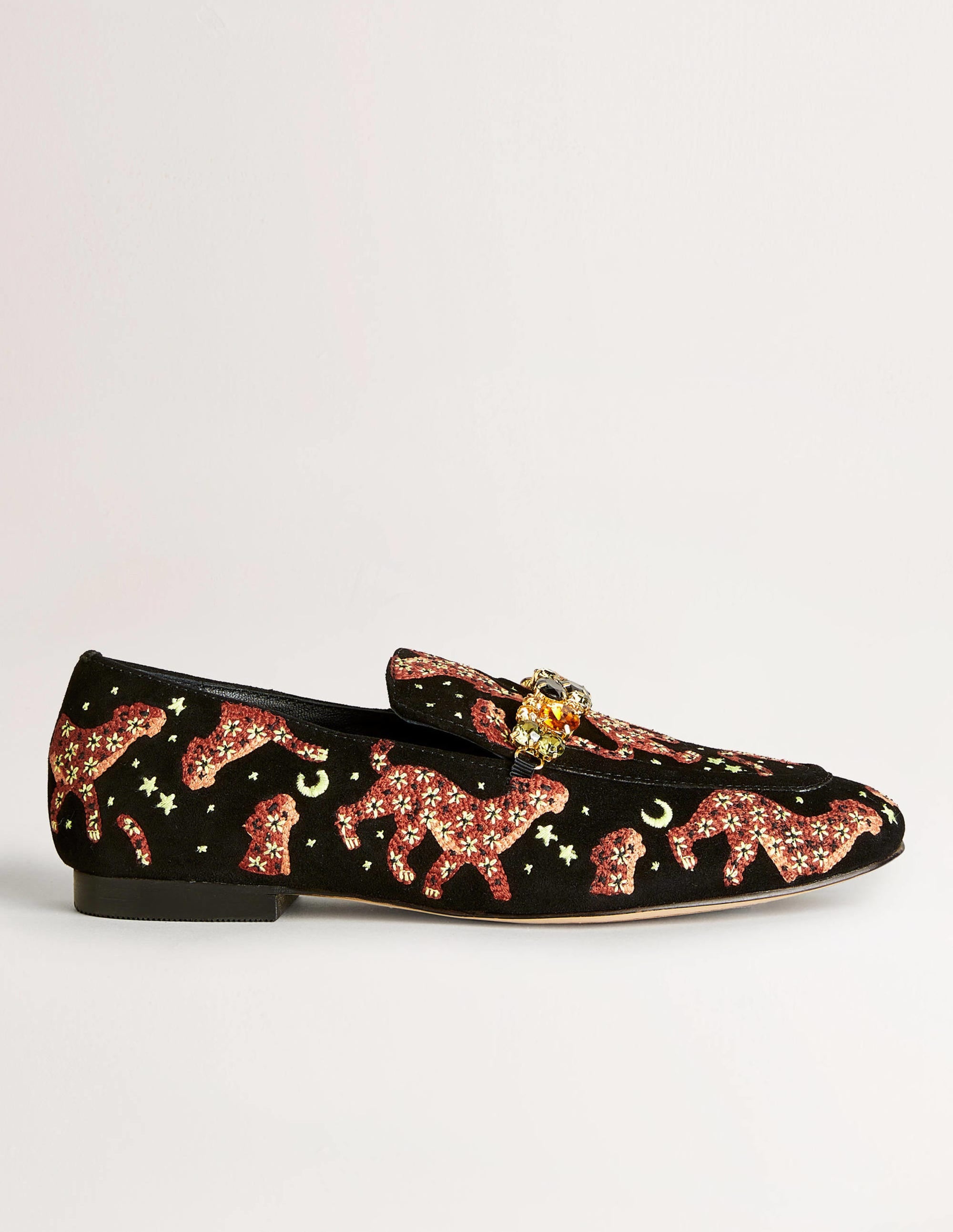 Loafer mit verzierter Borte-Schwarz, Gestickte Geparden - Image 2