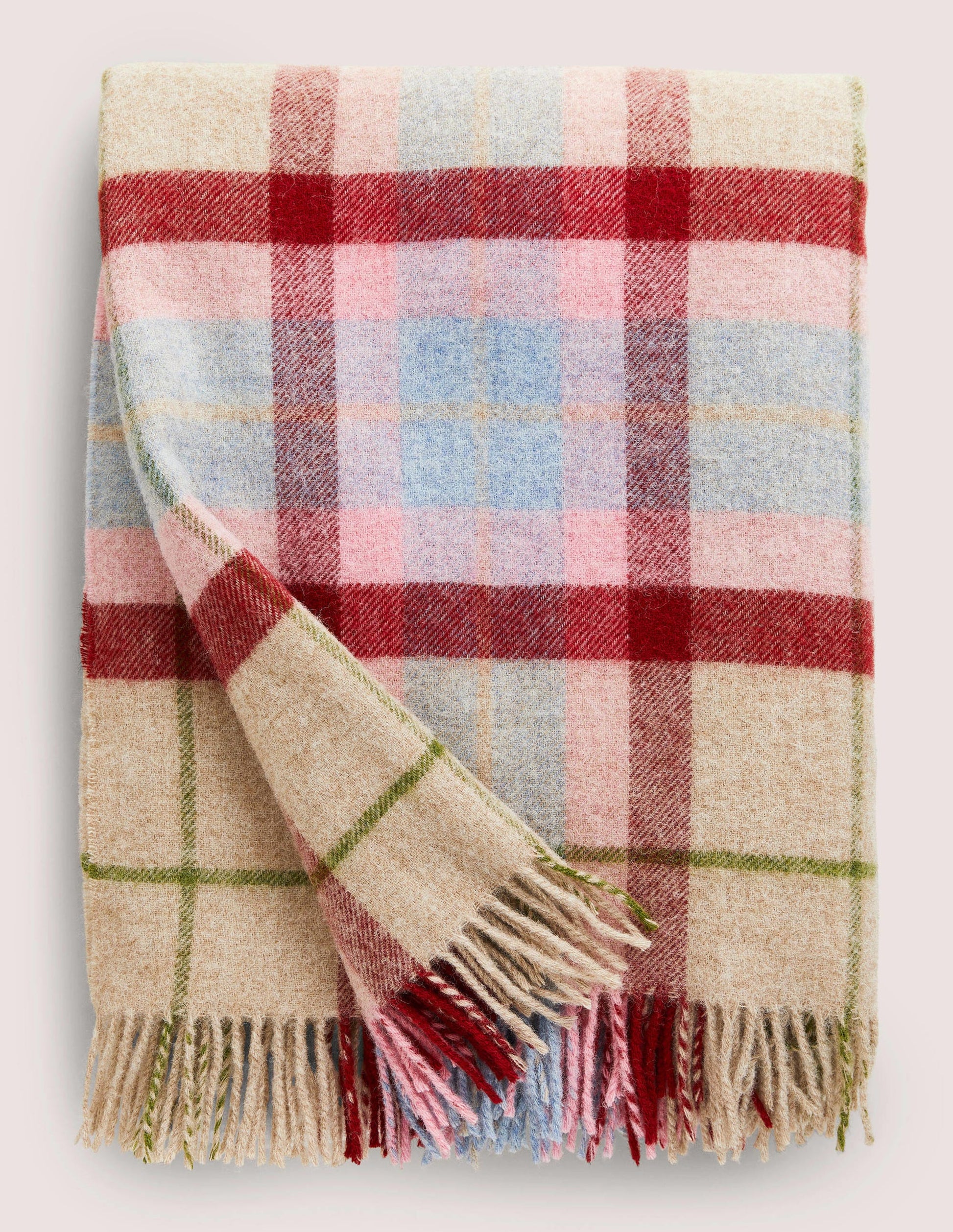 Wool Throw-Grey Marl/ Pink Check-1