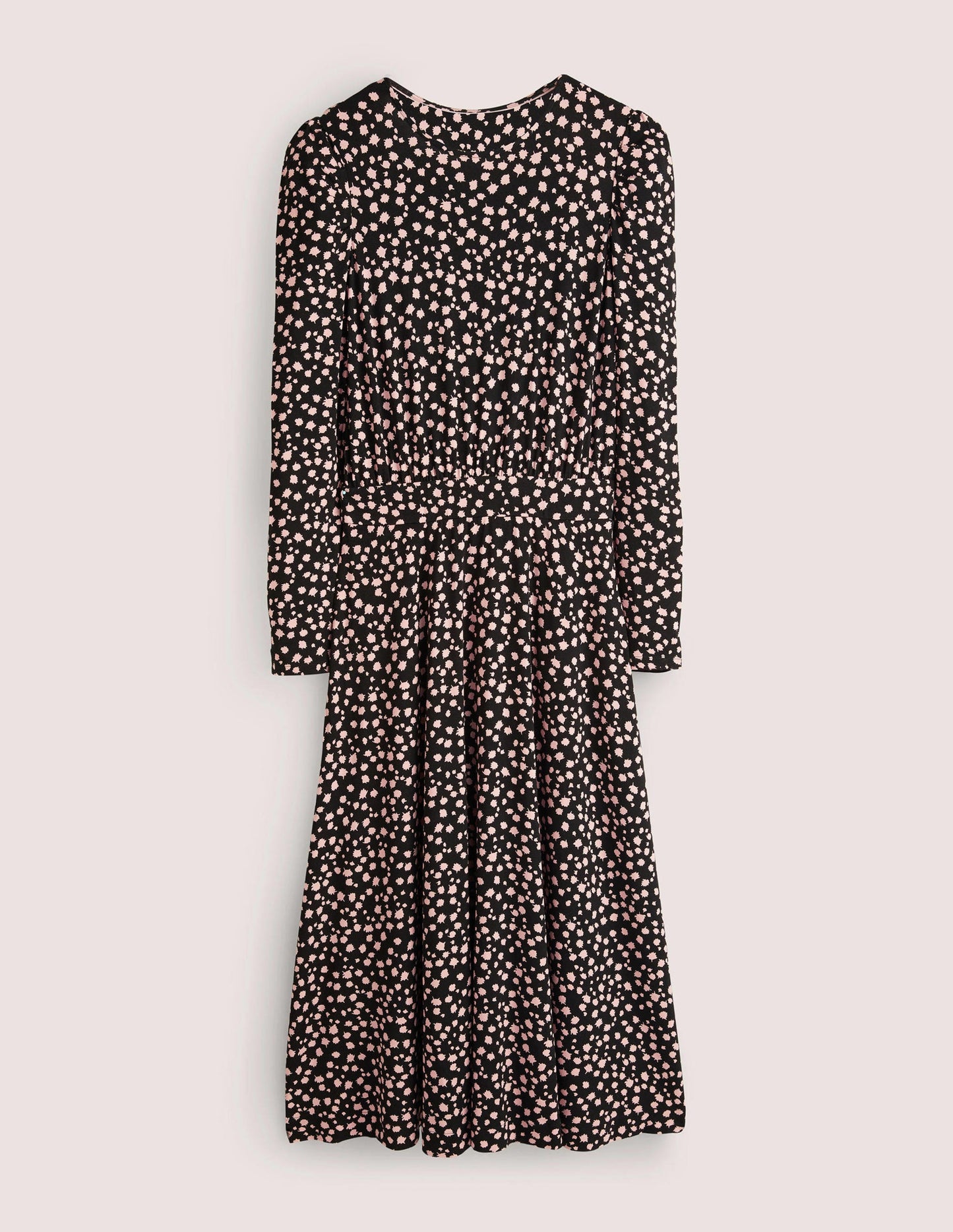 Robe midi en jersey à manches bouffantes-Noir, motif Falling Bud