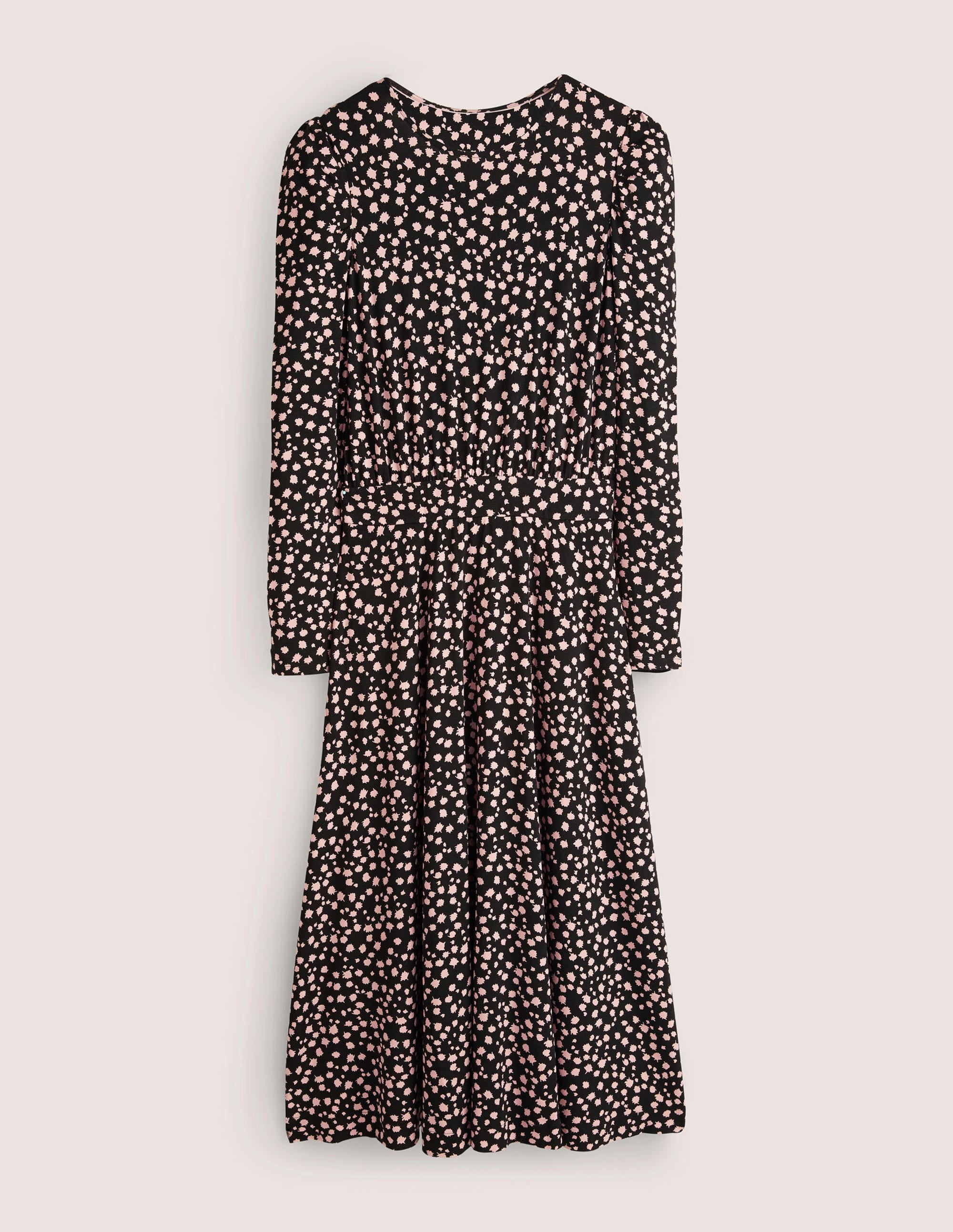 Jersey-Midikleid mit Puffärmeln-Schwarz, Fallende Knospen - Image 6