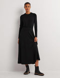 Puff Sleeve Jersey Midi Dress-Black