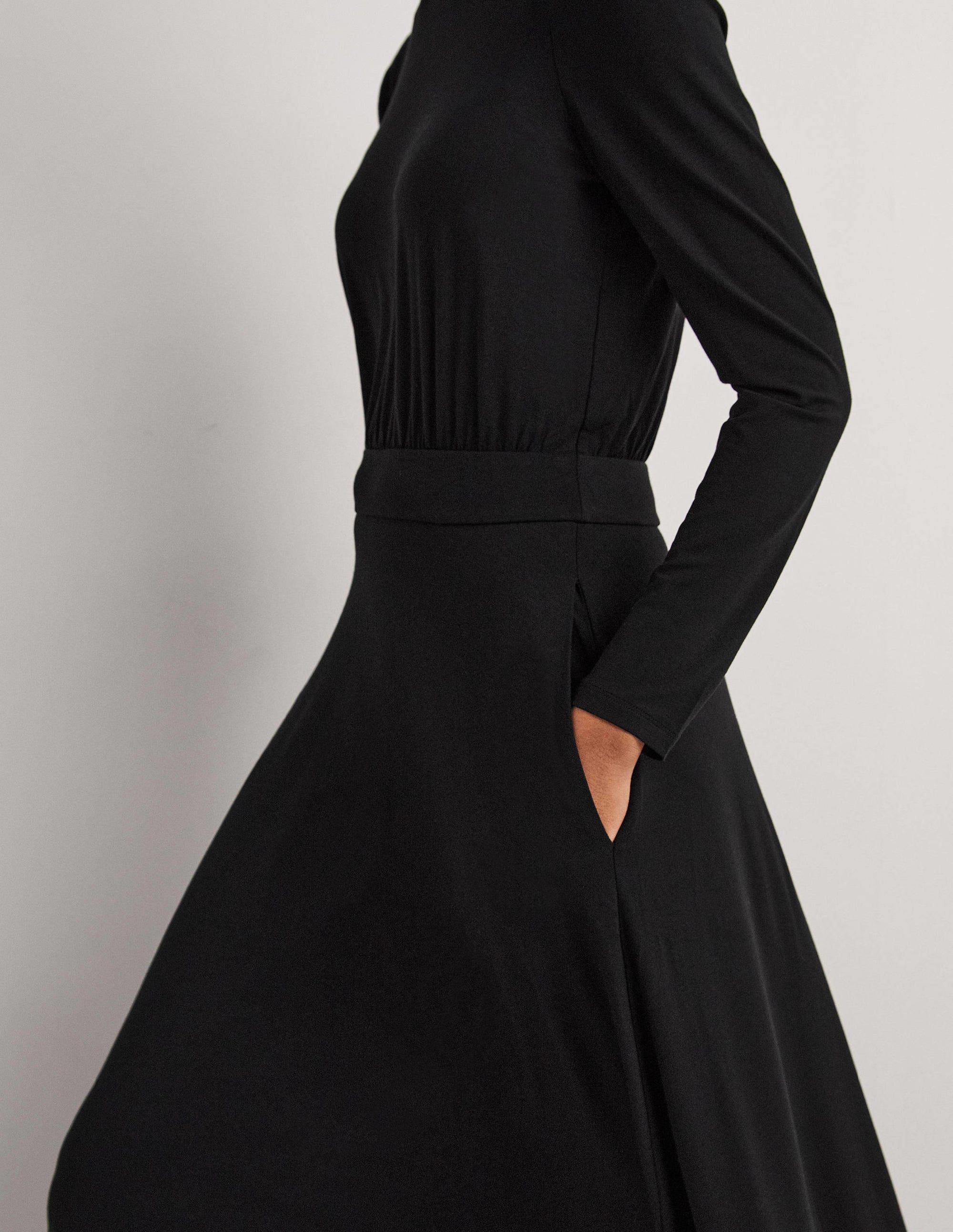 Puff Sleeve Jersey Midi Dress-Black - Image 2