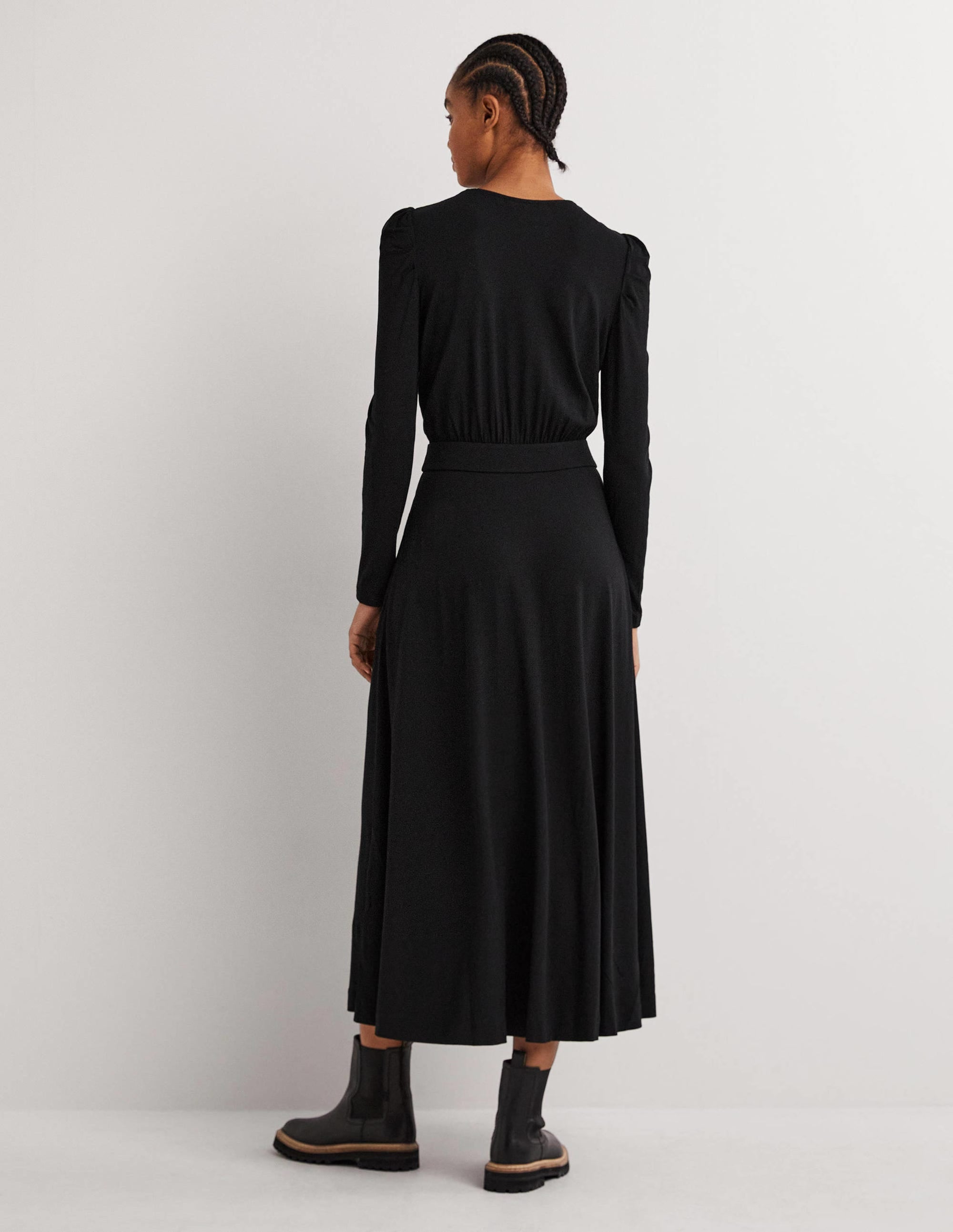 Puff Sleeve Jersey Midi Dress-Black - Image 3