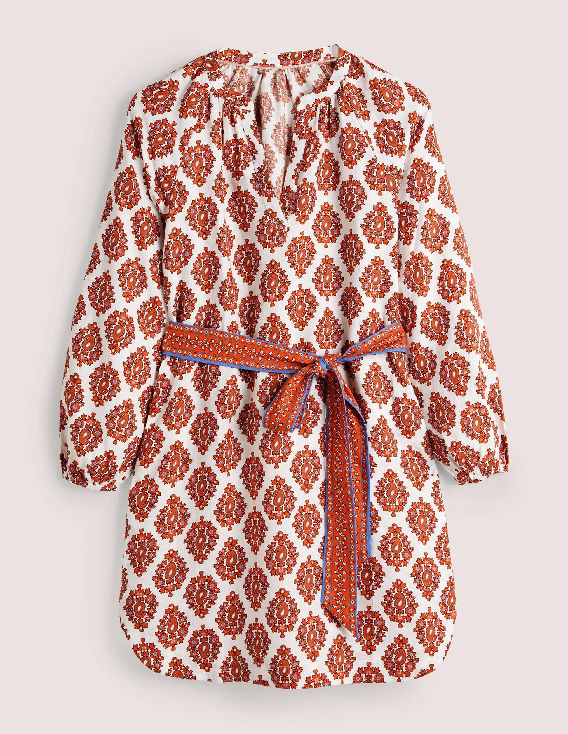 Minikleid aus Leinen mit gekerbtem Ausschnitt-Tigerlilie, Üppiges Paisleymuster-5