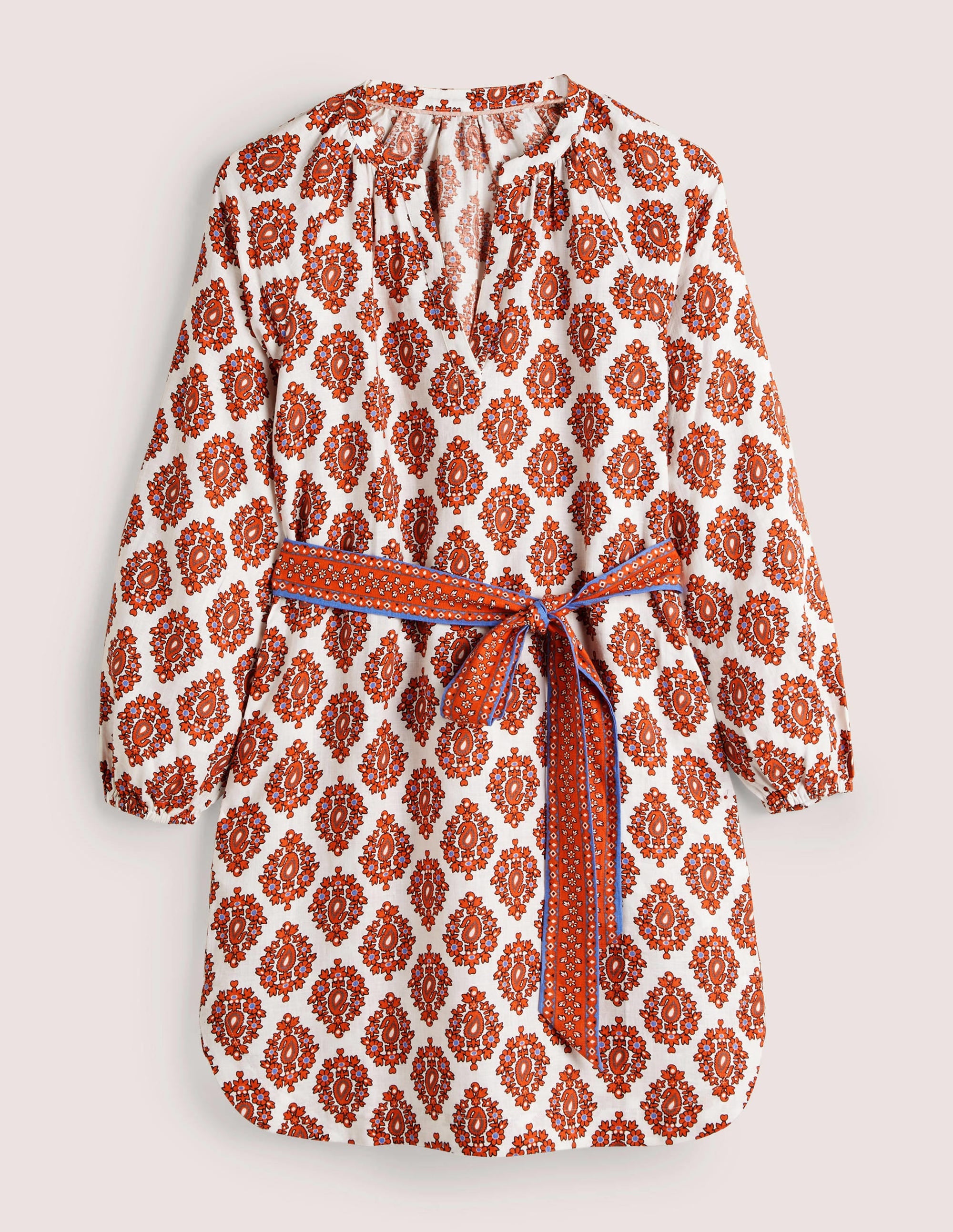 Minikleid aus Leinen mit gekerbtem Ausschnitt-Tigerlilie, Üppiges Paisleymuster - Image 5